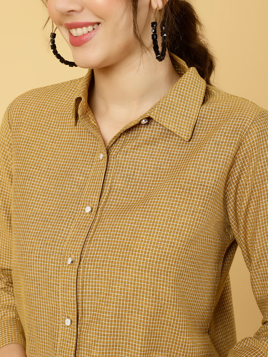 Mustard Cotton Checked Formal Shirt