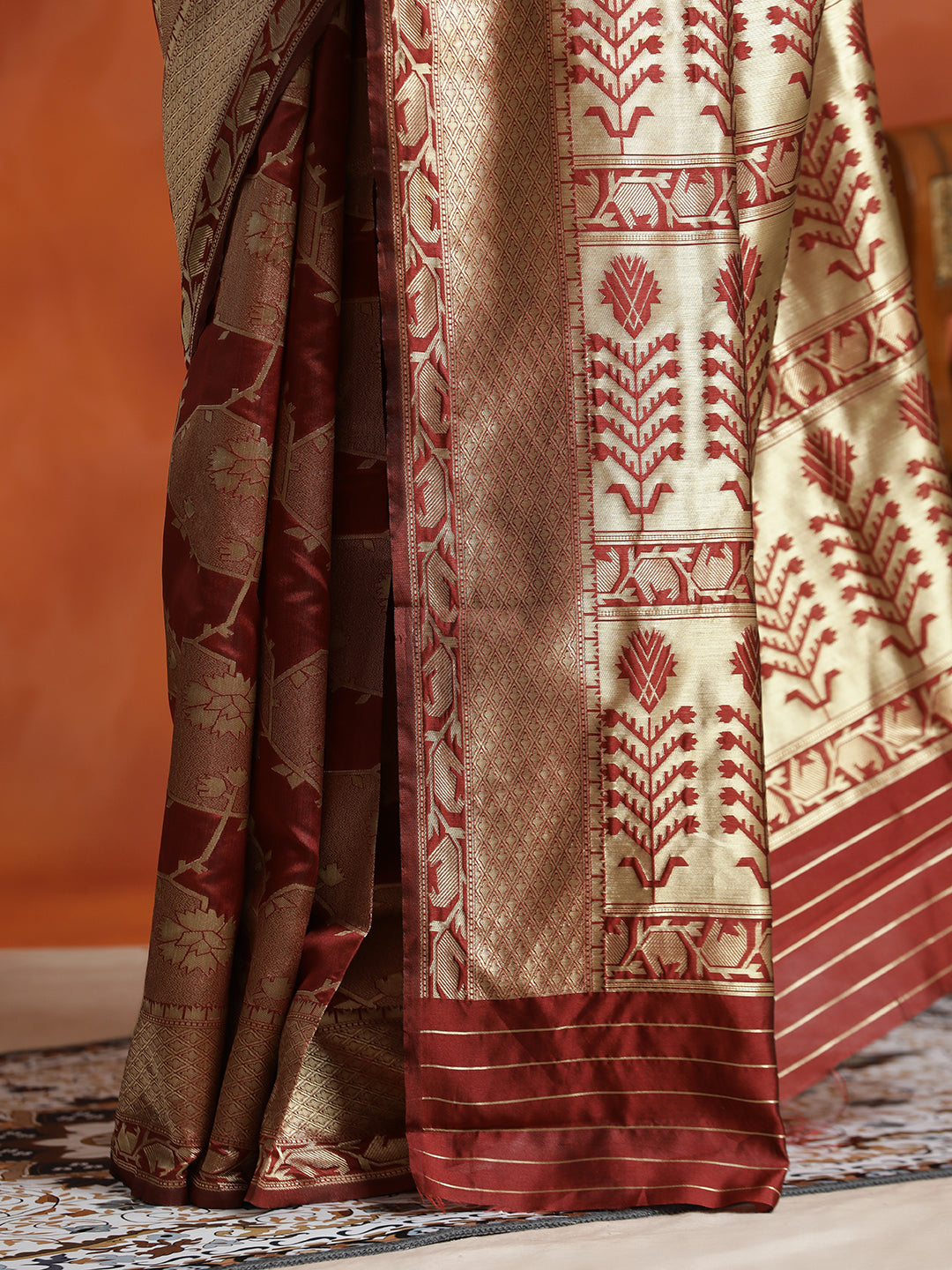 Maroon Silk Banarasi Zari Woven Heavy Saree