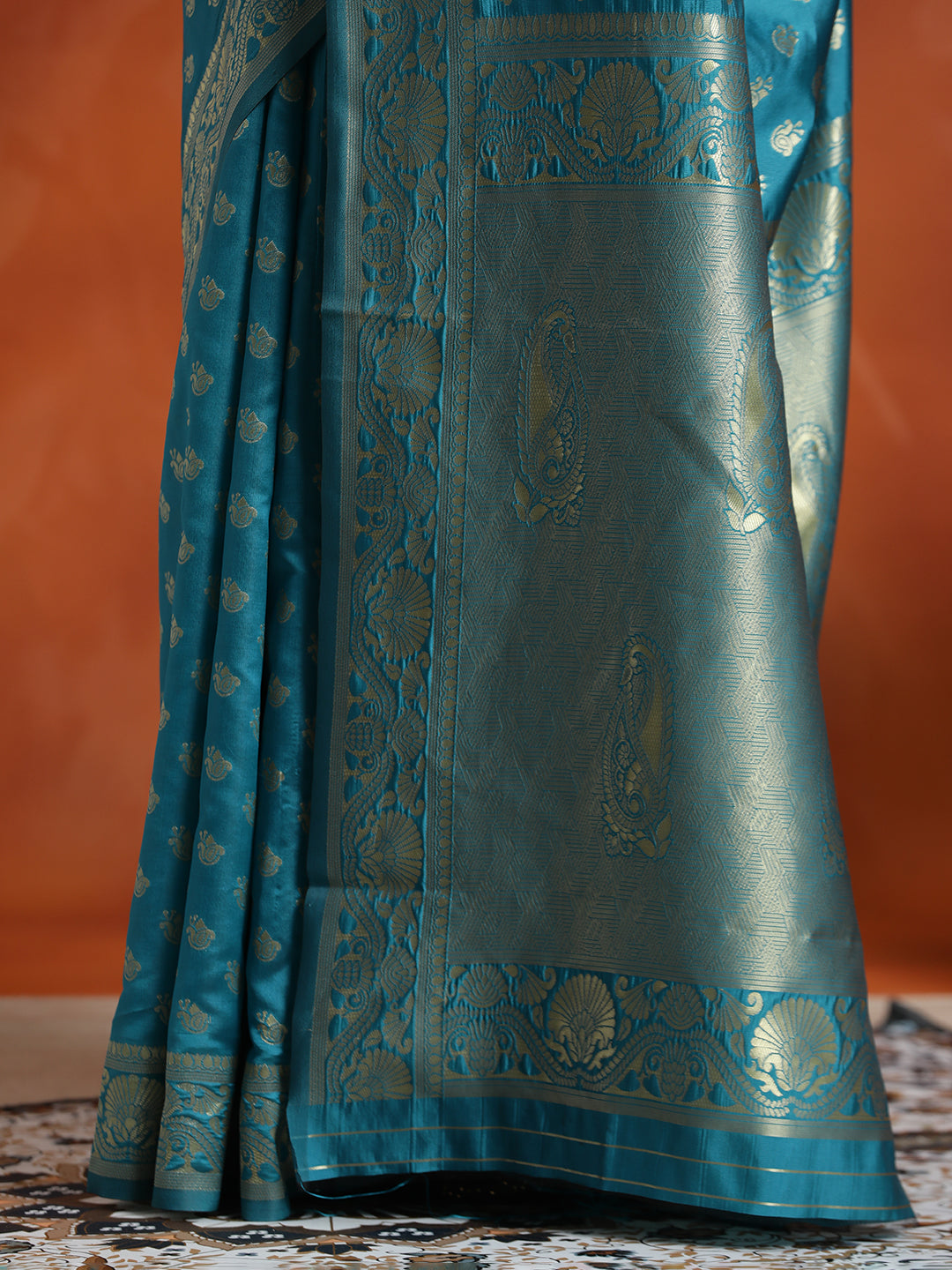 Sky Blue Silk Banarasi Zari Woven Heavy Saree