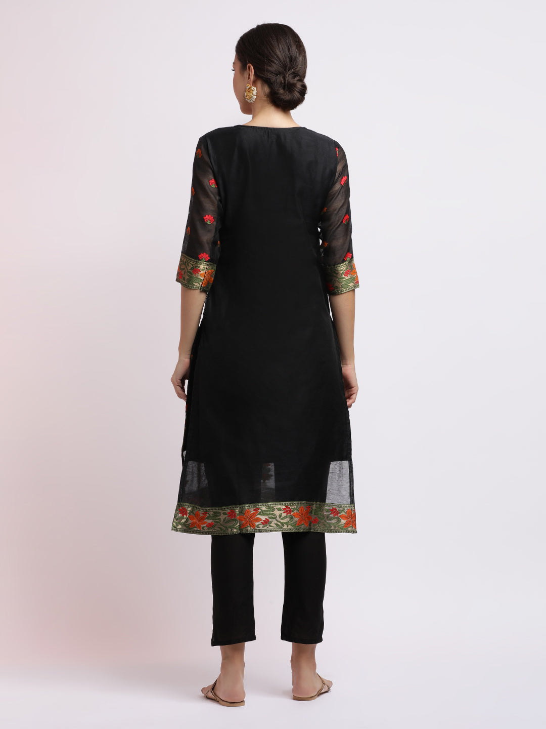 Black Embroidered Jacquard Kurta Set With Dupatta