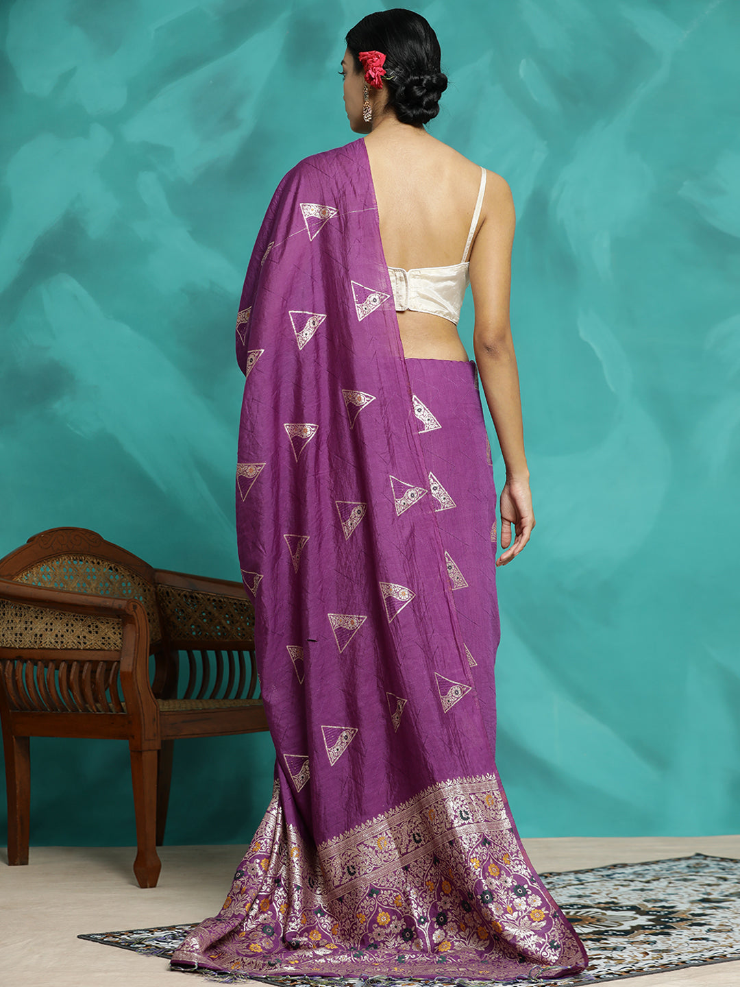 Silk Blend Party Wear Banarasi Purple Saree