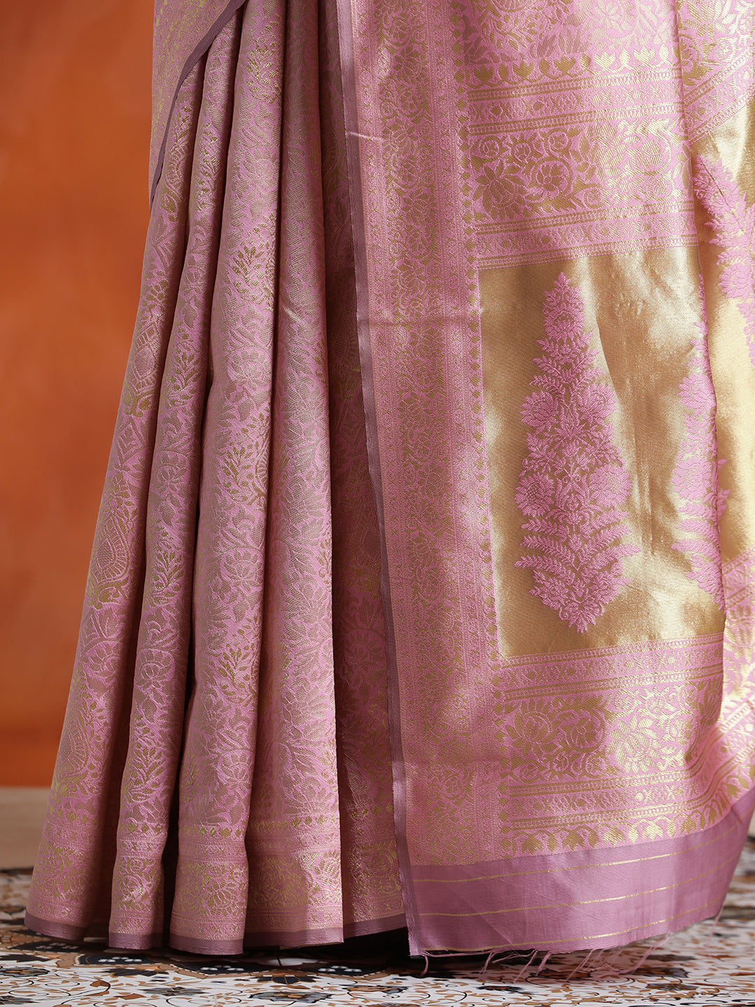 Heavy Banarasi Zari Woven Silk Blend Baby Pink Saree