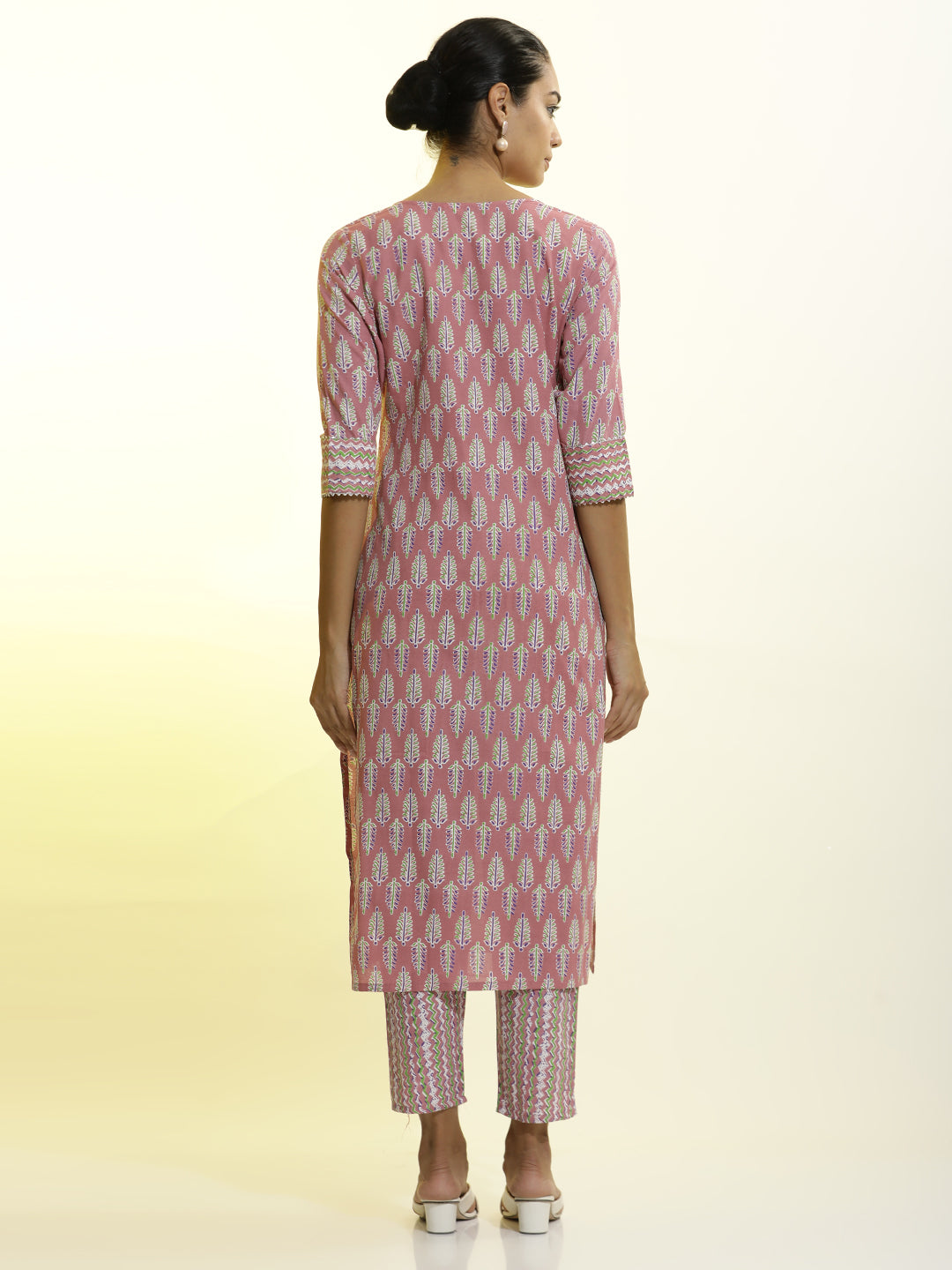 Peach Ethnic Motif Printed Cotton Blend Kurta Set