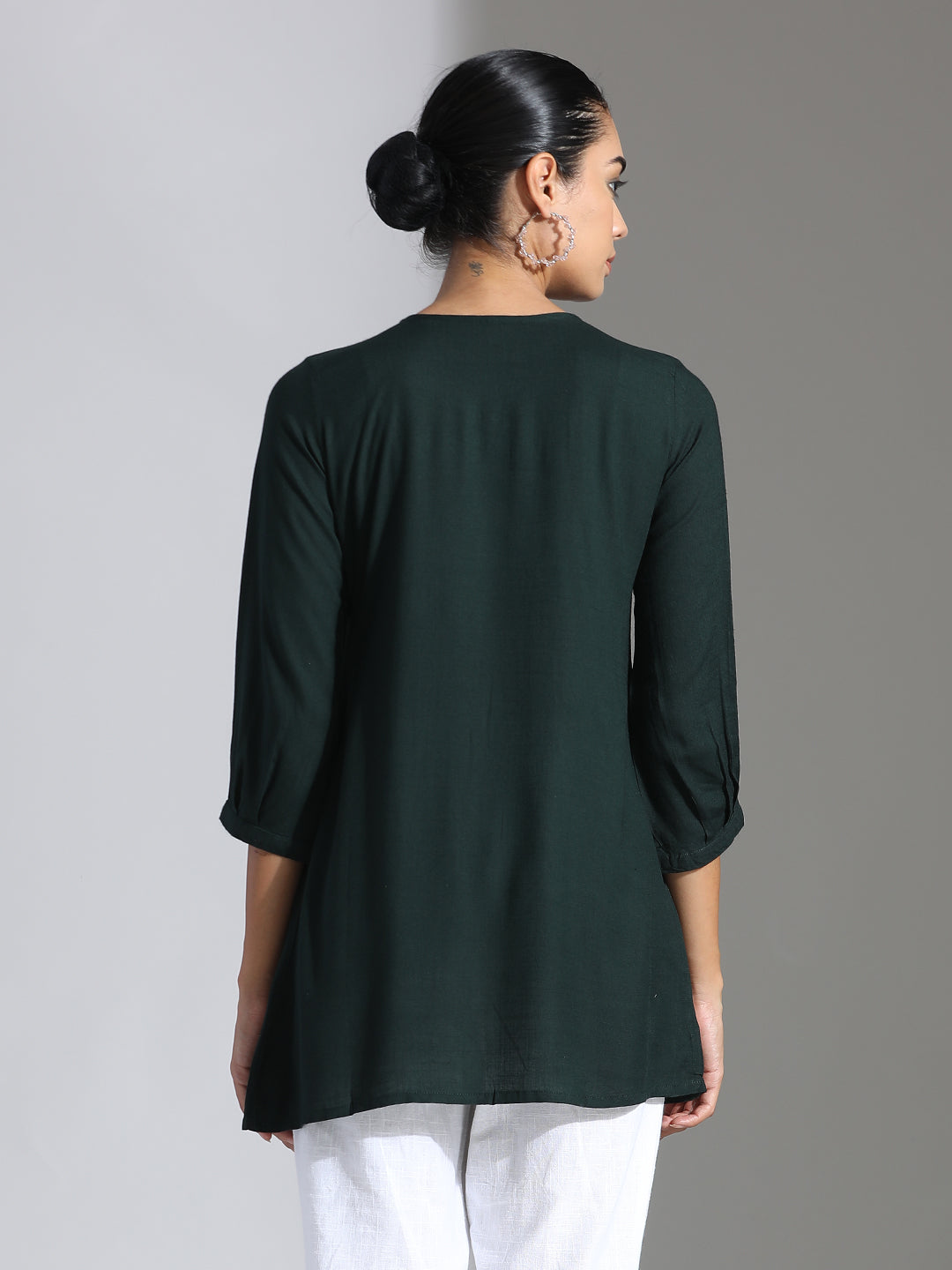 Green Embroidered Party Wear A-line Top