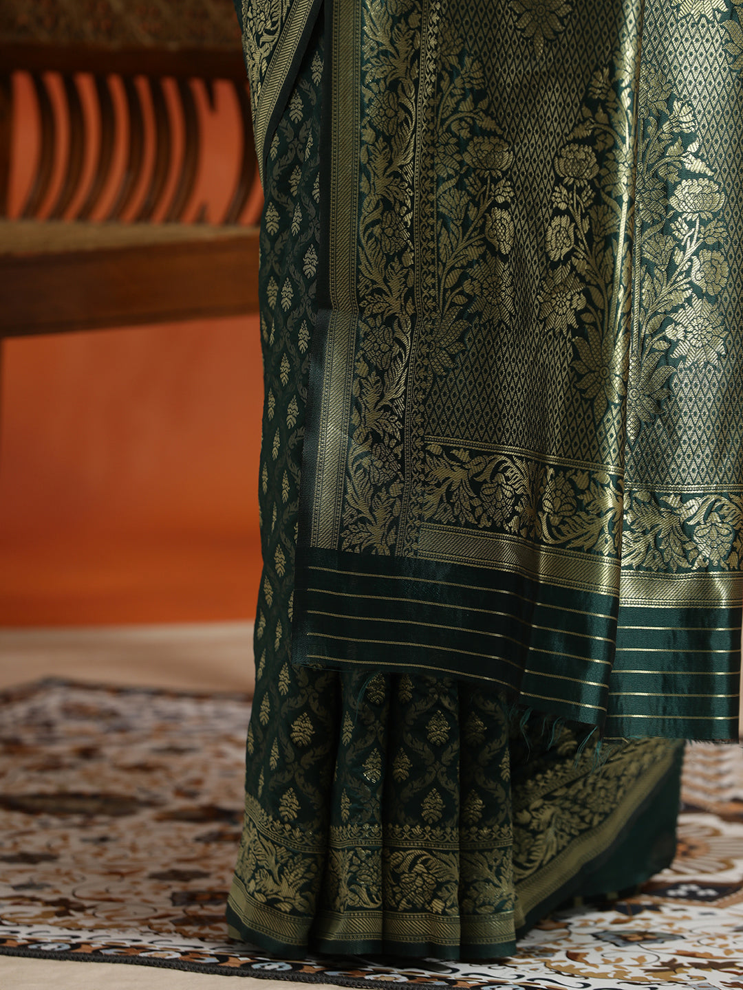 Mehandi Silk Banarasi Zari Woven Saree