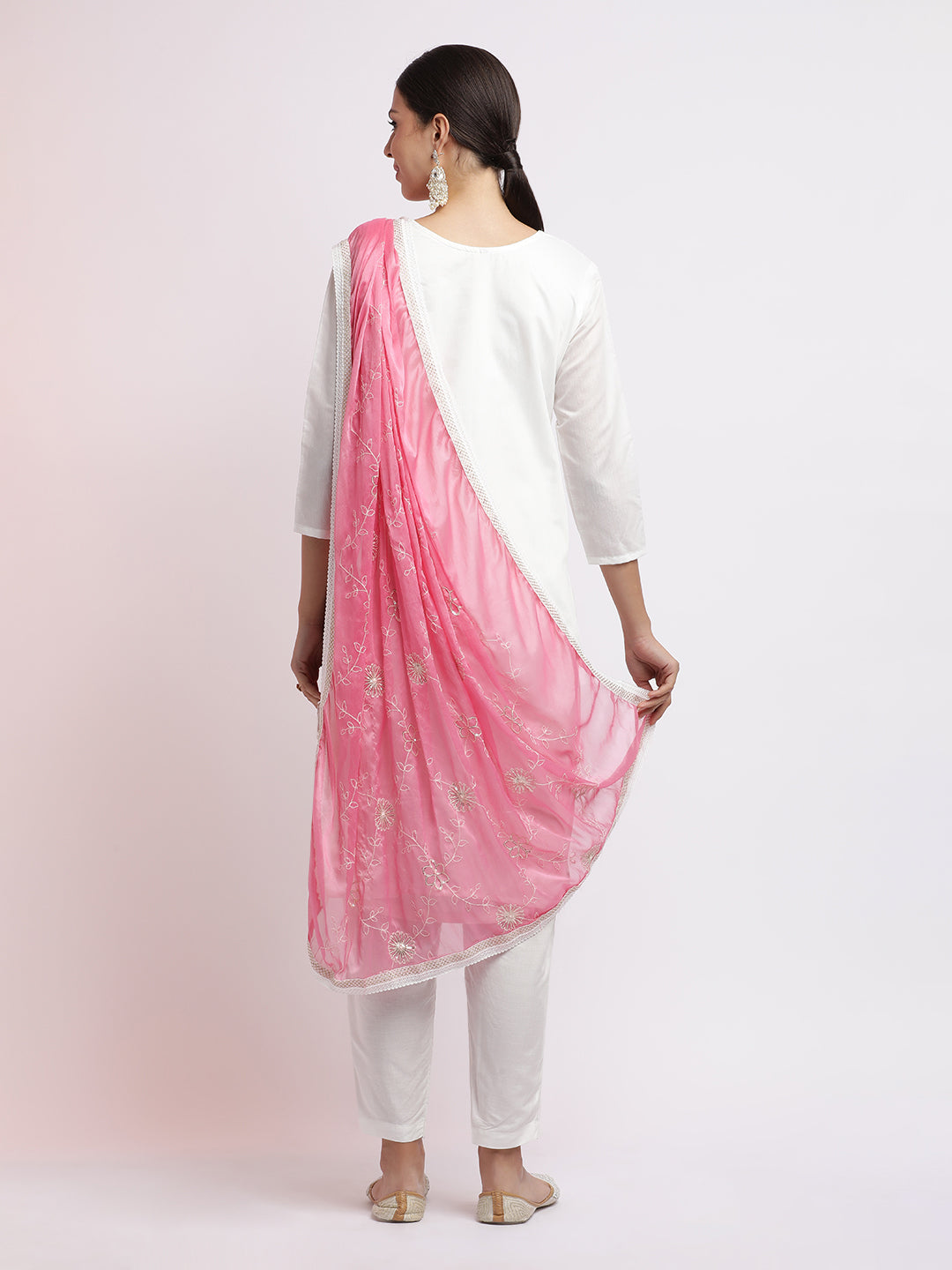 Embroidered Cotton Blend Kurta Set With Dupatta