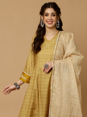 Luxurious Yellow Color Party Wear Cotton Long Readymade Kurta With