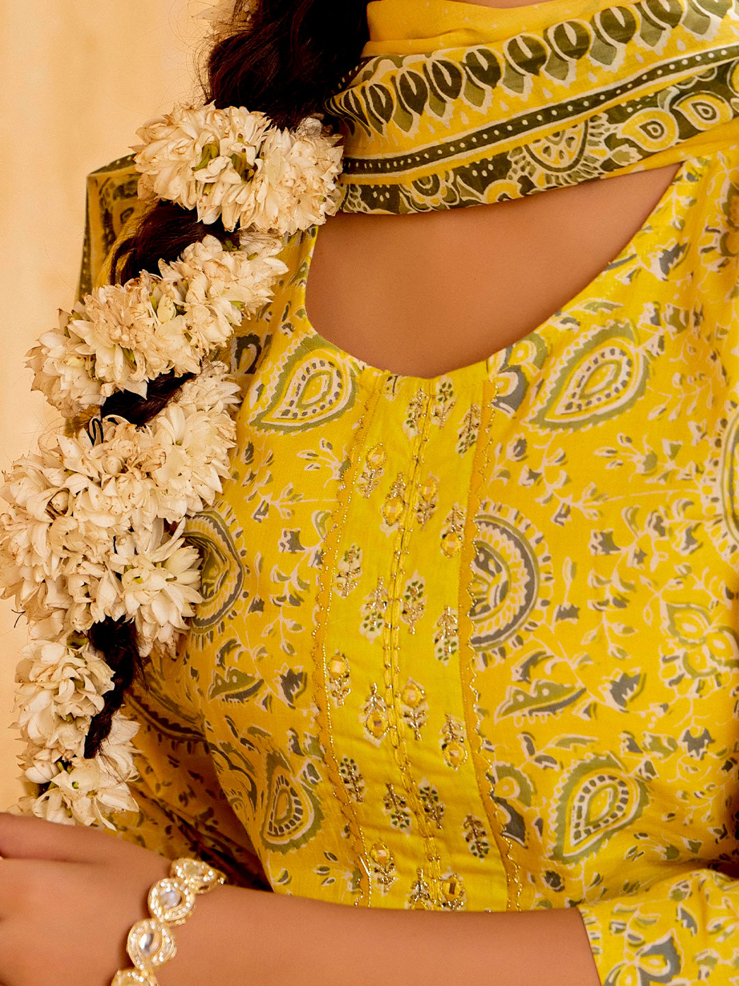 Yellow Ethnic Printed Pure Cotton Suit Set