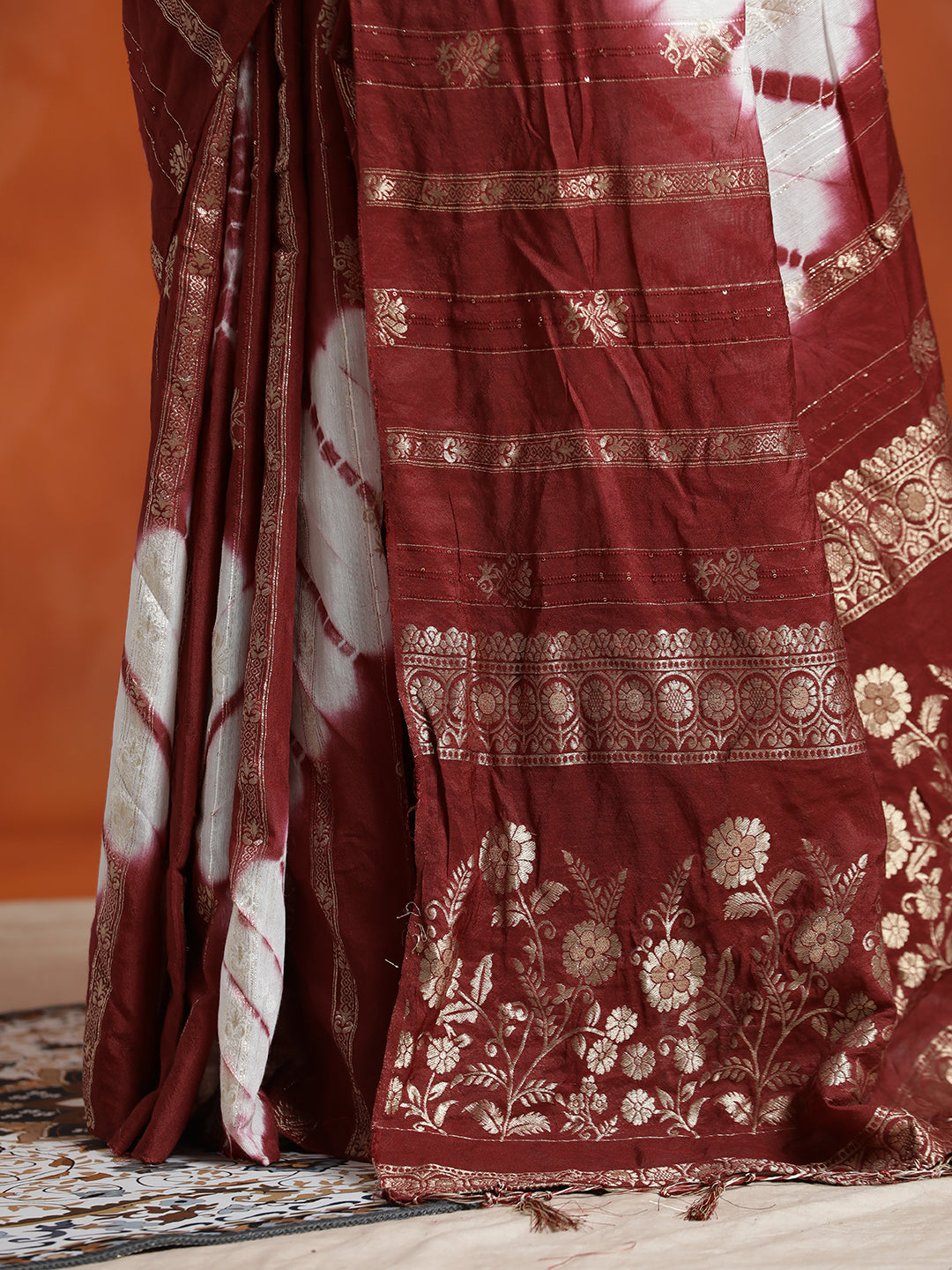 Maroon Banarasi Zari Woven Cotton Blend Saree