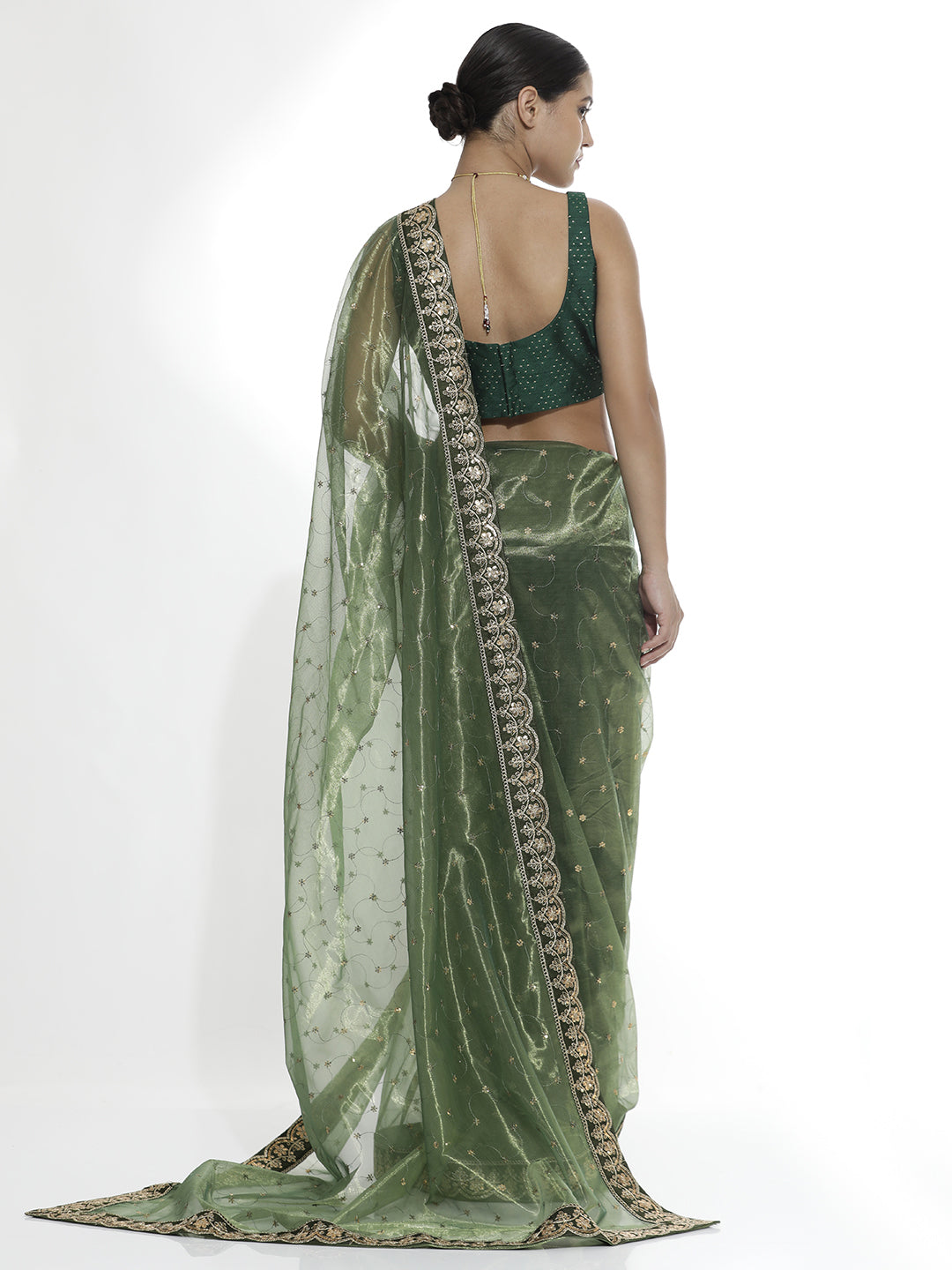 Green Sequin Embroidered Net Party Wear Saree