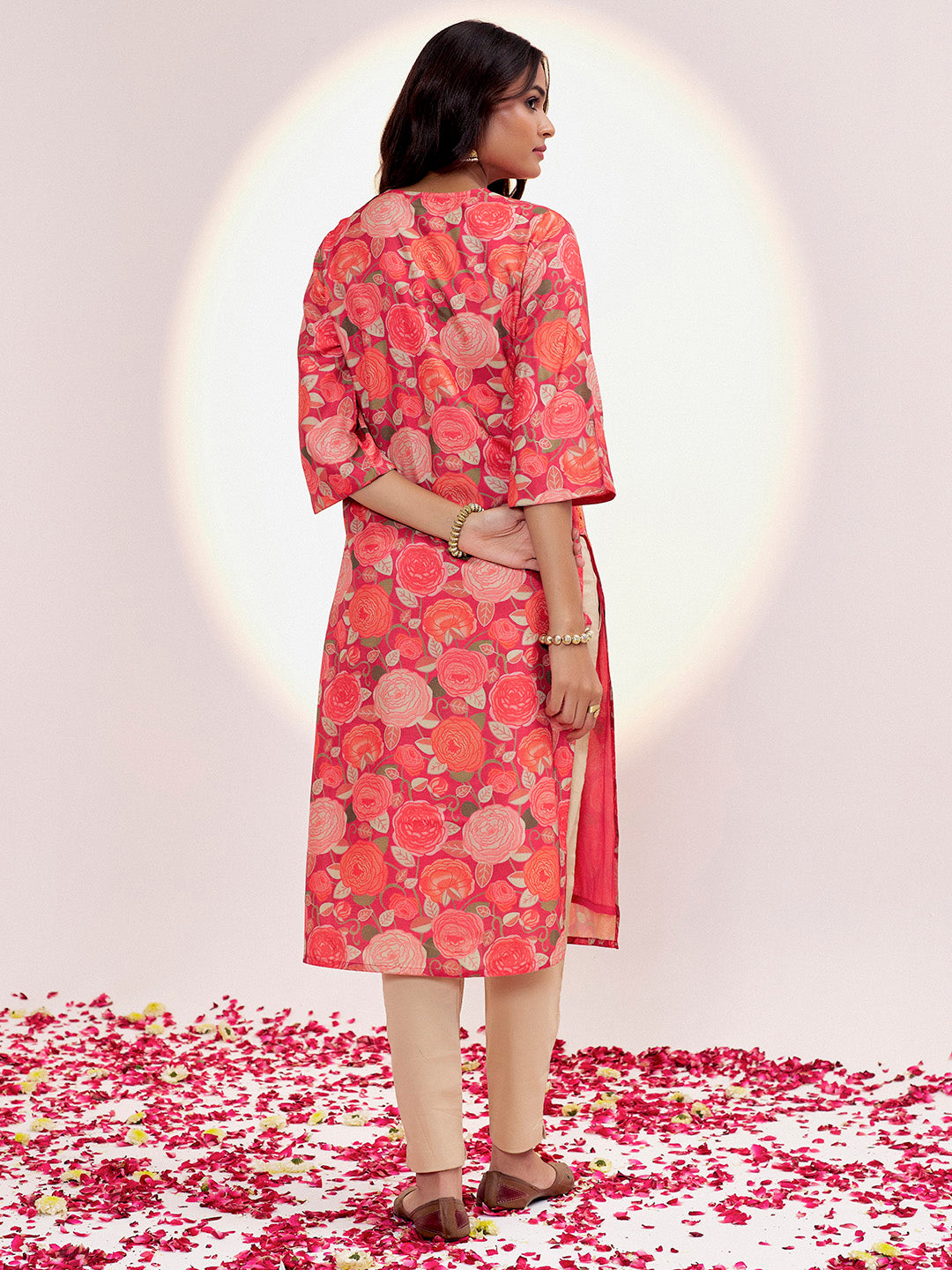 Rust Floral Printed Festive Straight Kurta