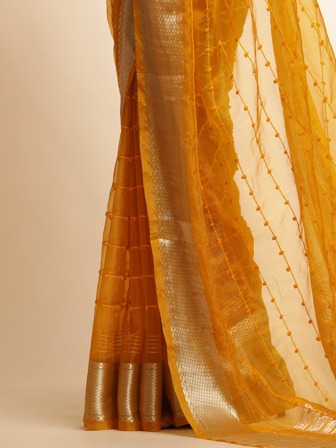 Yellow Woven Design Khadi Organza Saree