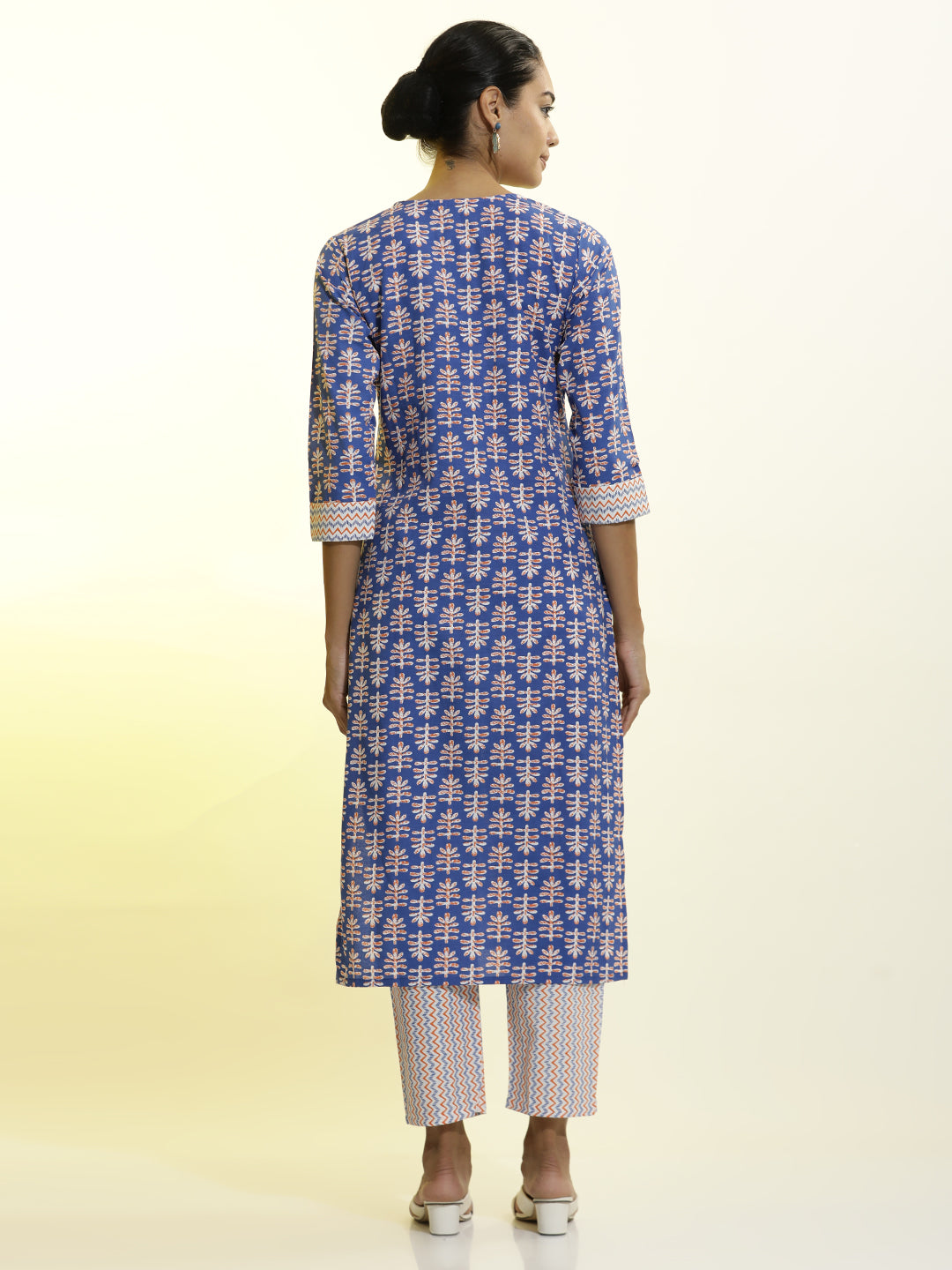 Ethnic Motif Printed Cotton Blend Navy Blue Kurta Set