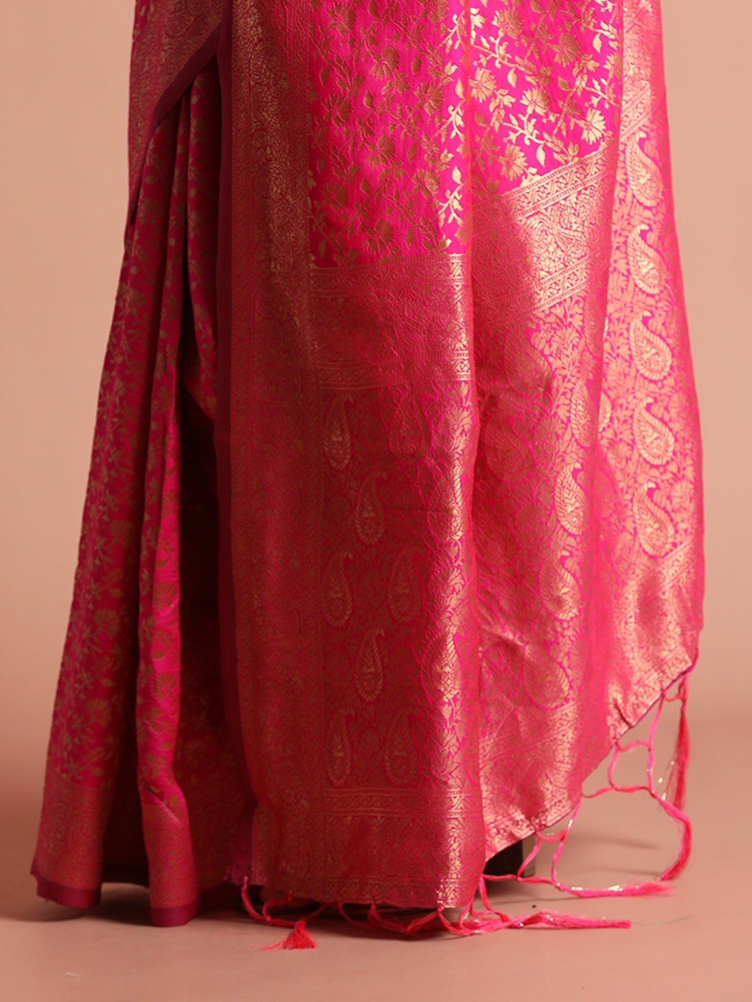 Pink Heavy Banarasi Zari Woven Silk Blend Saree