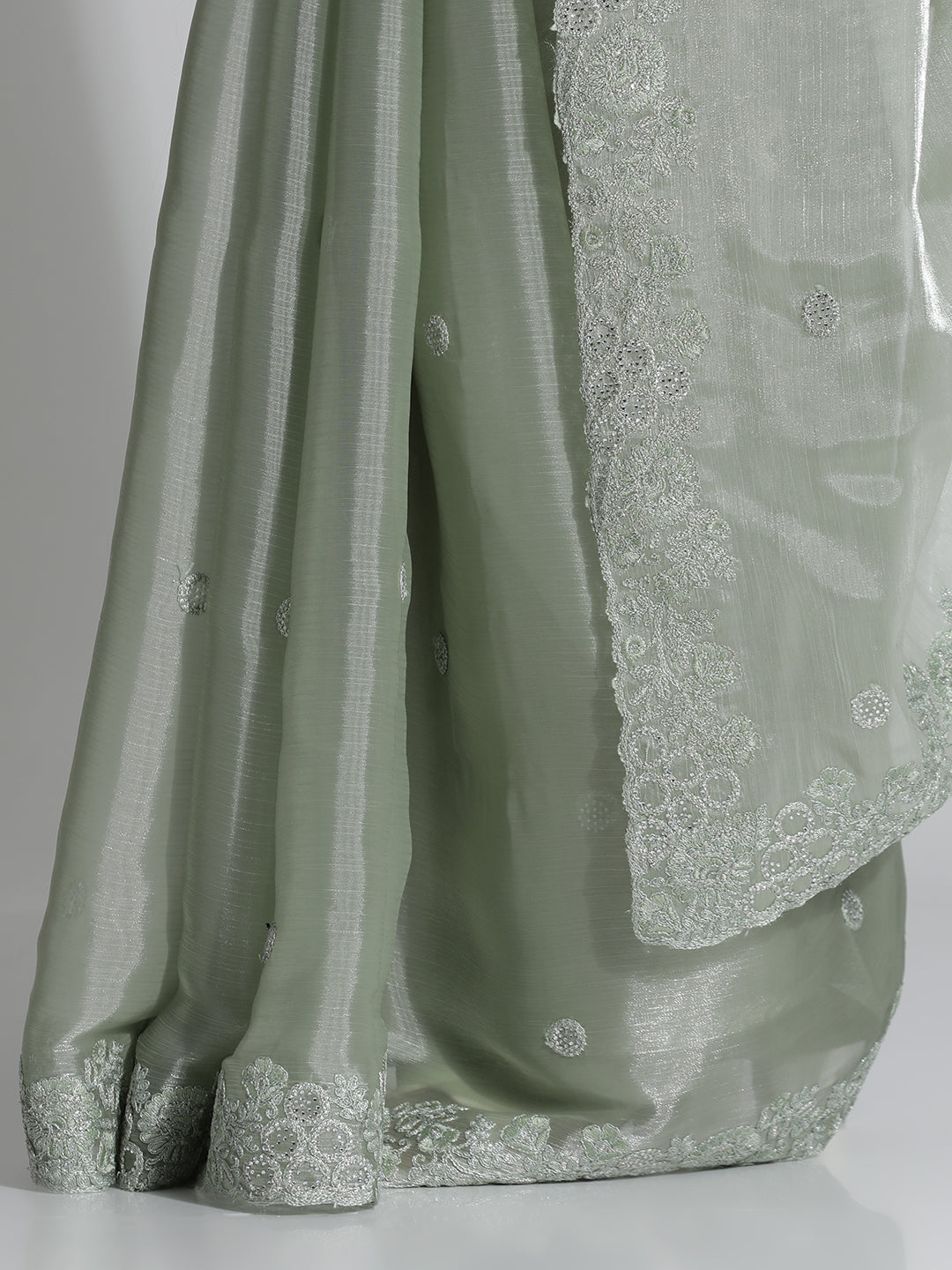 Party Wear Embroidered Tissue Green Saree