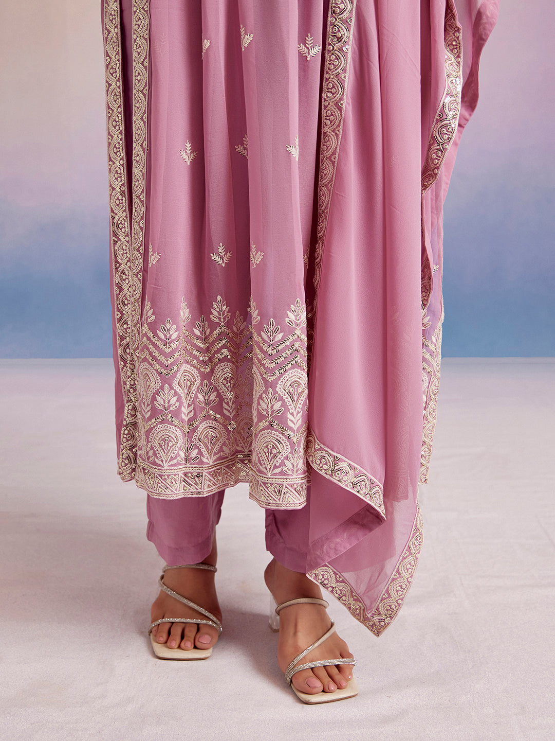 Festive Embroidered Naira Cut Kurta Set With Dupatta