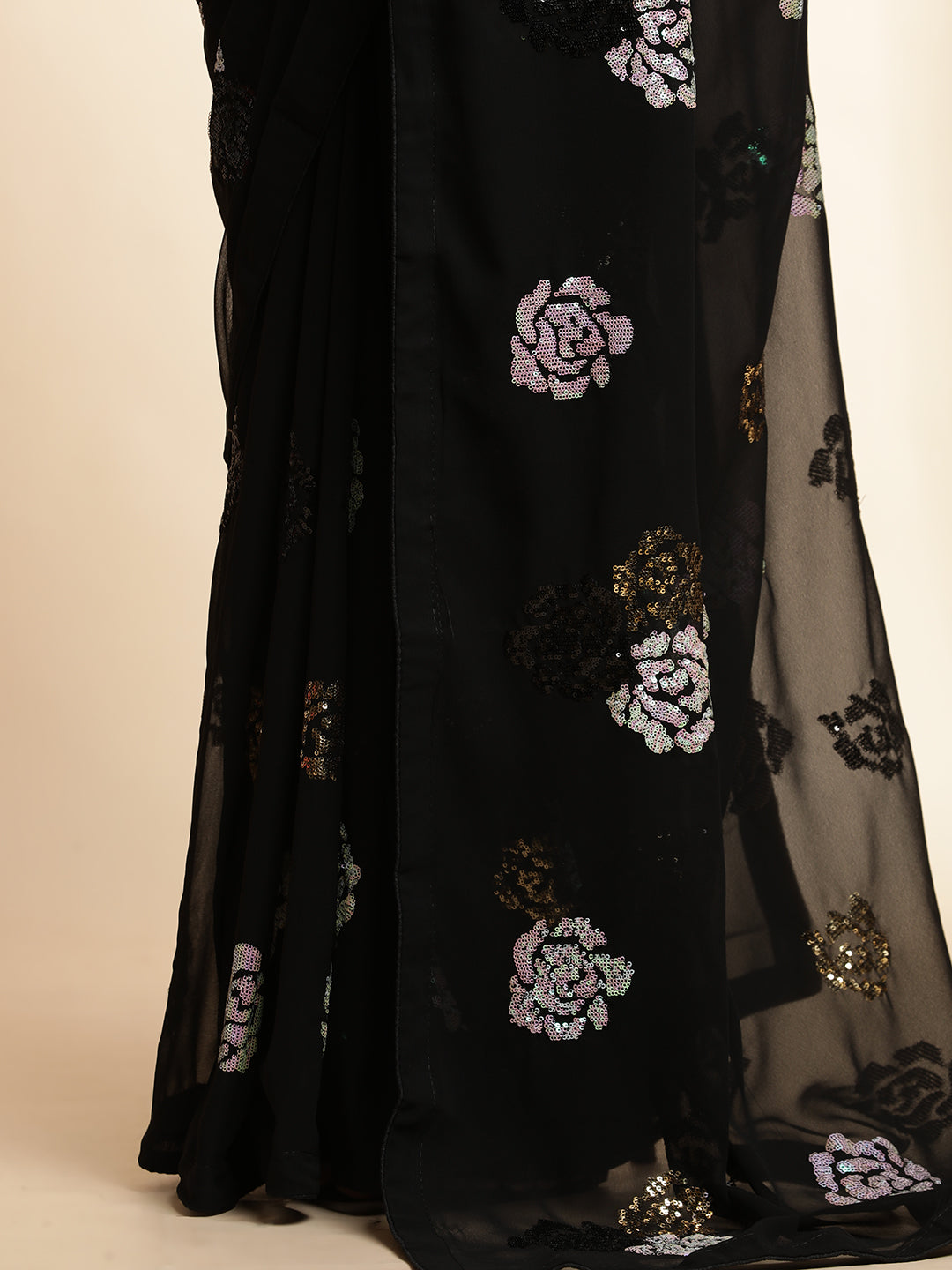 Party Wear Sequin Embellished Black Saree