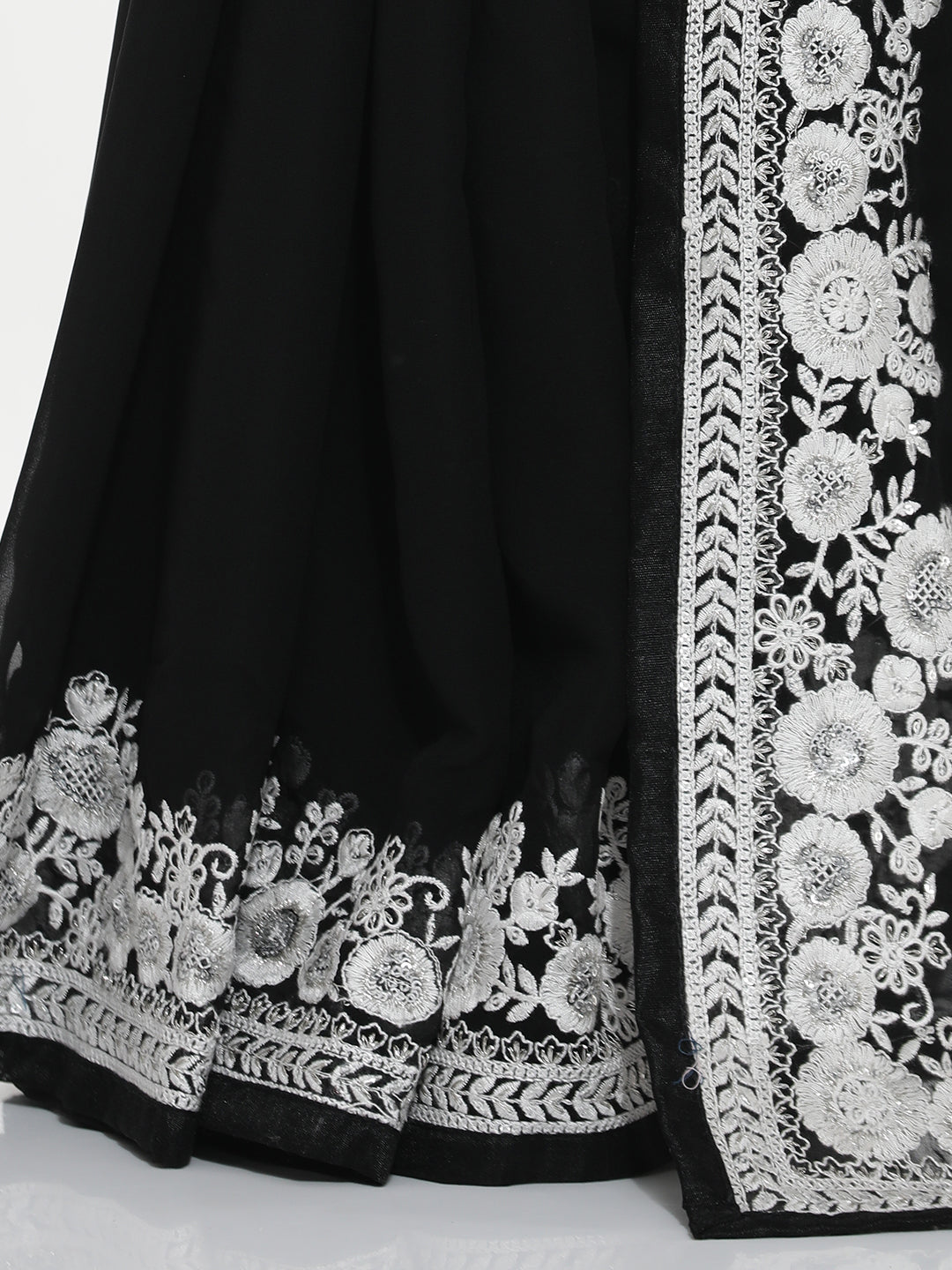 Pure Georgette Embroidered Black Saree