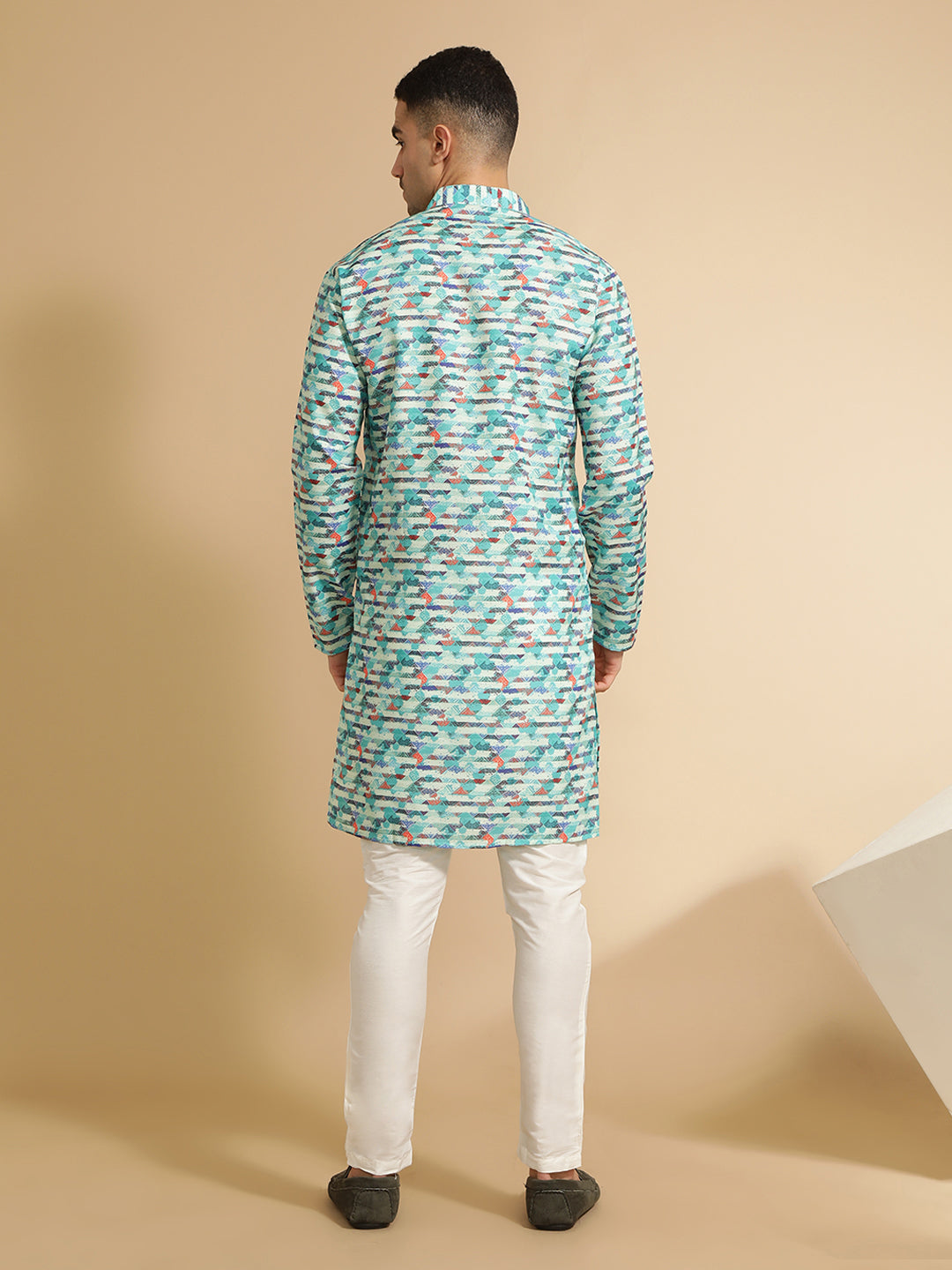 Sea Green Abstract Printed Cotton Kurta for Men