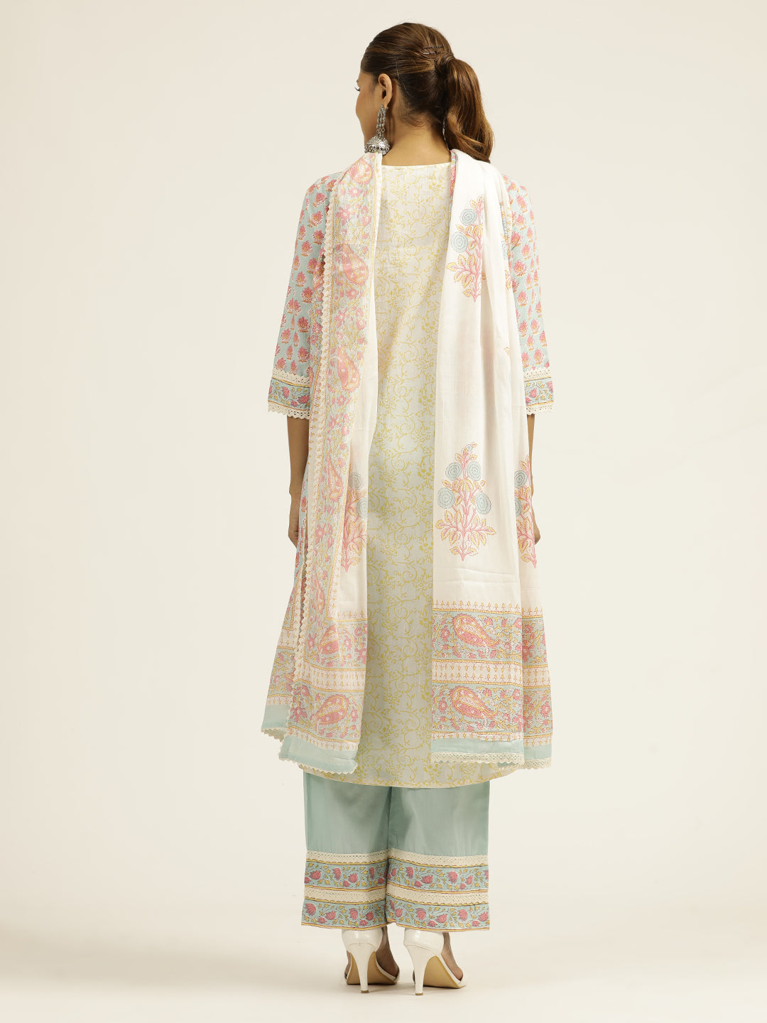 Ethnic Printed Cotton Pastel Suit Set