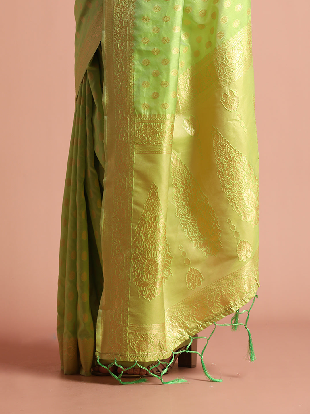 Pista Green Heavy Banarasi Zari Woven Silk Blend Saree