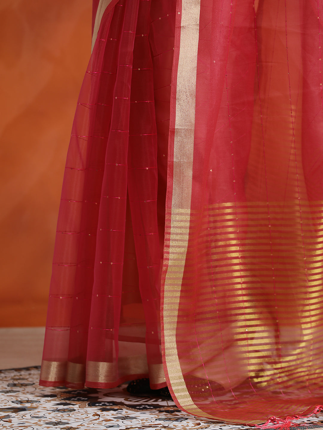 Pink Sequin Embellished Banarasi Organza Saree