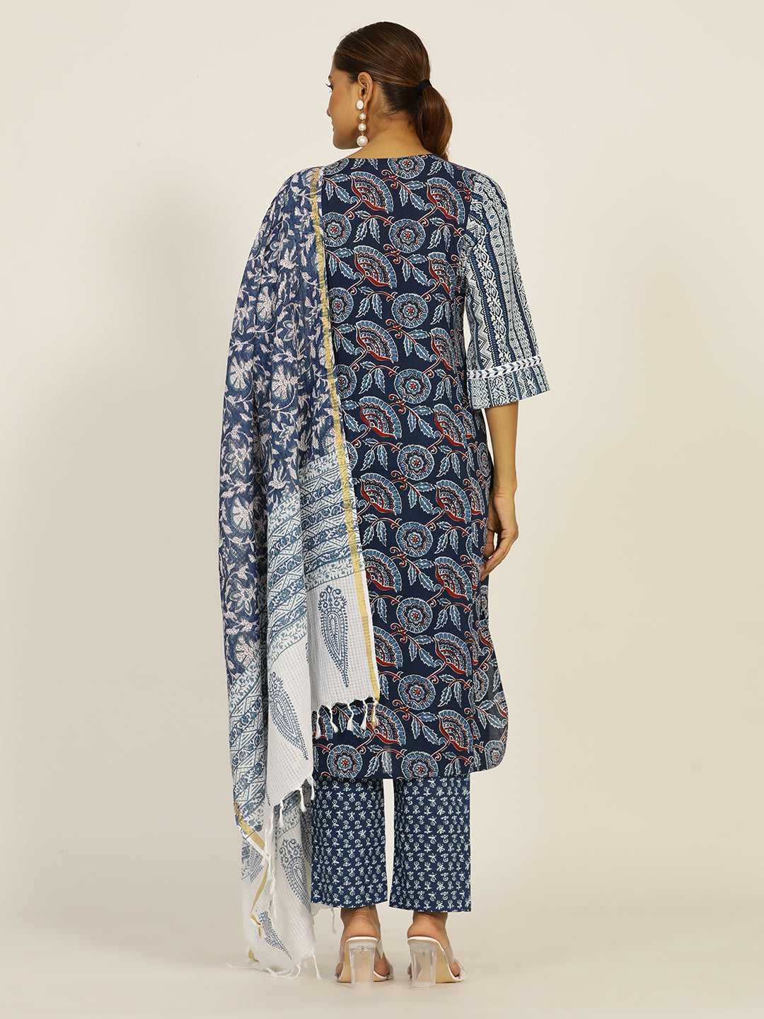 Indigo Blue Embroidered Cotton Straight Kurta