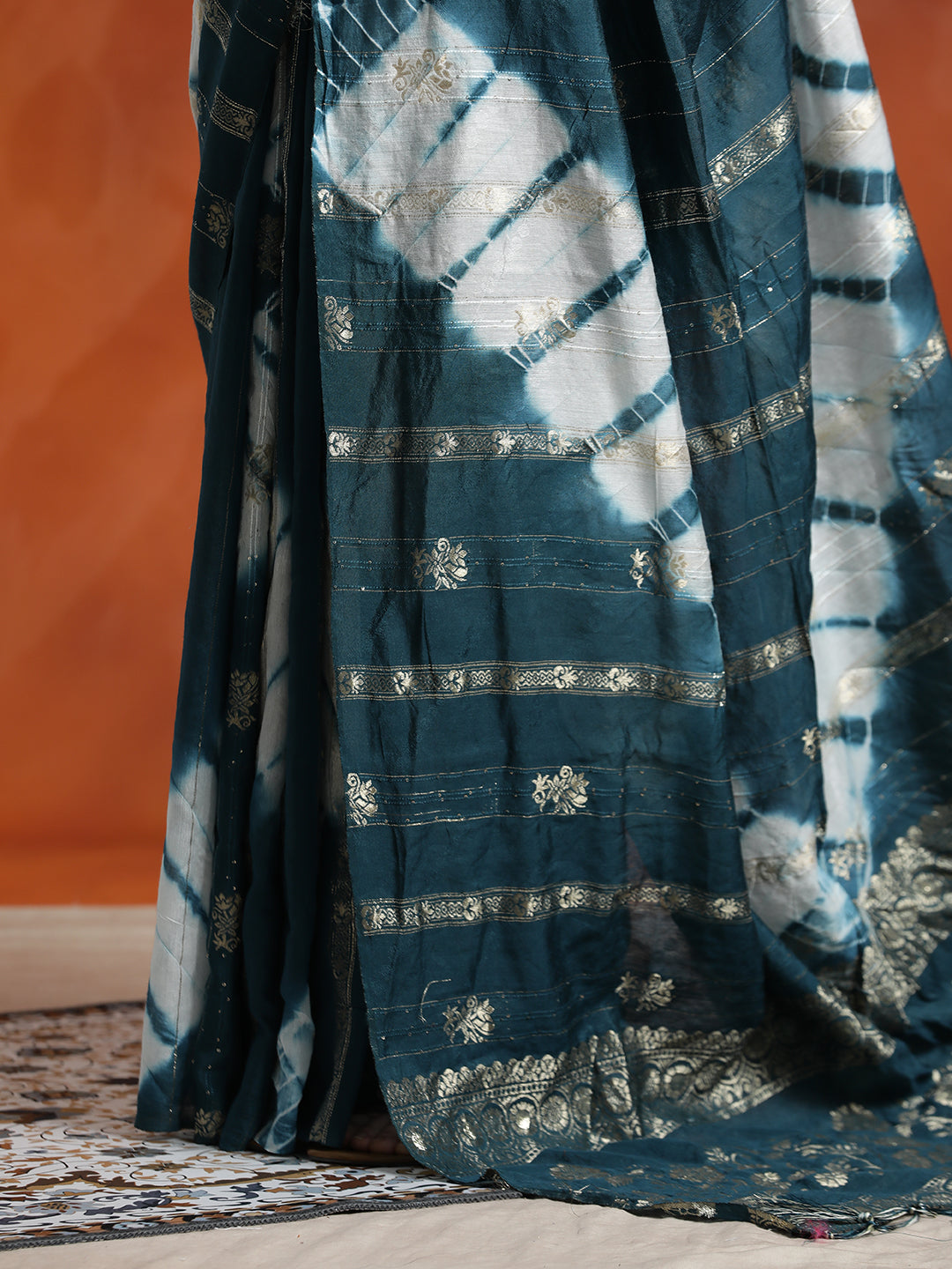 Teal Banarasi Zari Woven Cotton Blend Teal Saree