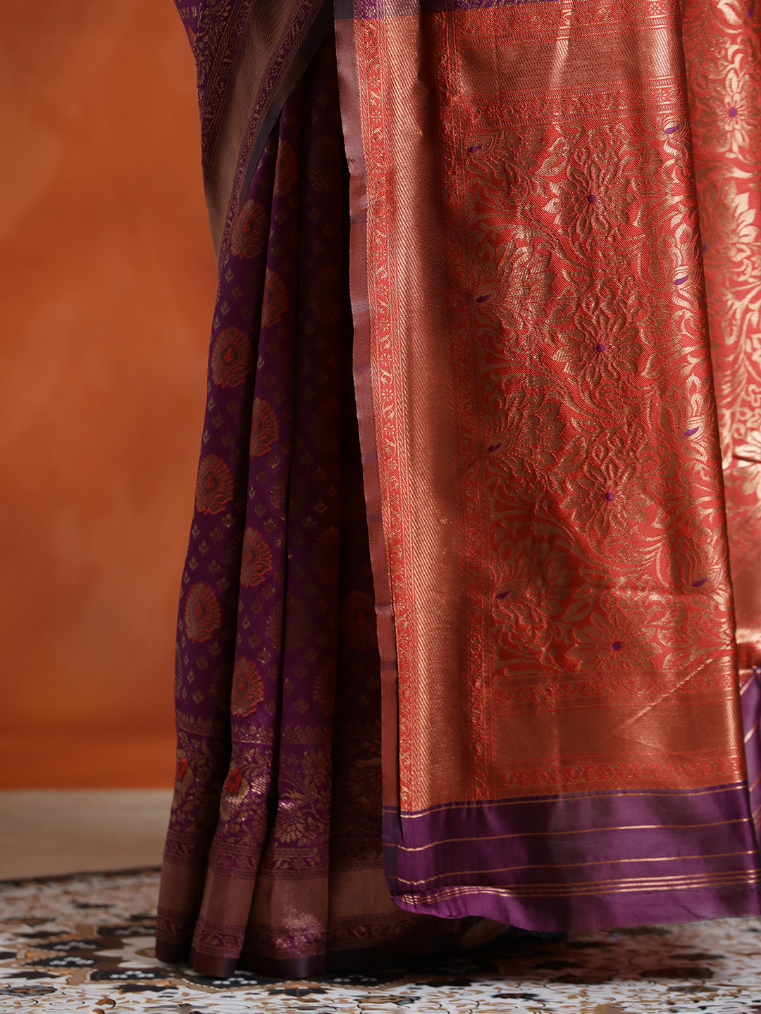 Purple Silk Banarasi Zari Woven Party Wear Saree