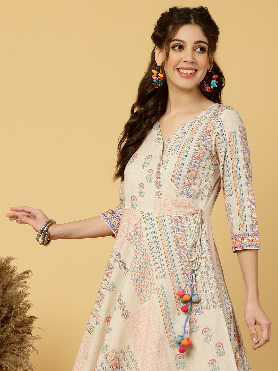 Abstract Printed Mirror Work Angrakha Kurta