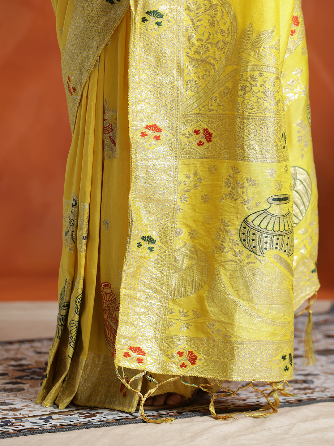 Yellow Heavy Banarasi Zari Woven Silk Blend Saree