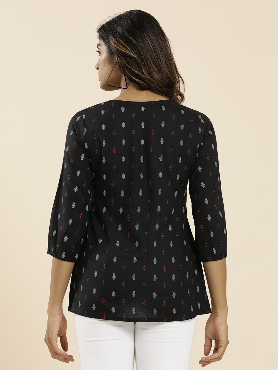 Black Geometric Printed Peplum Top