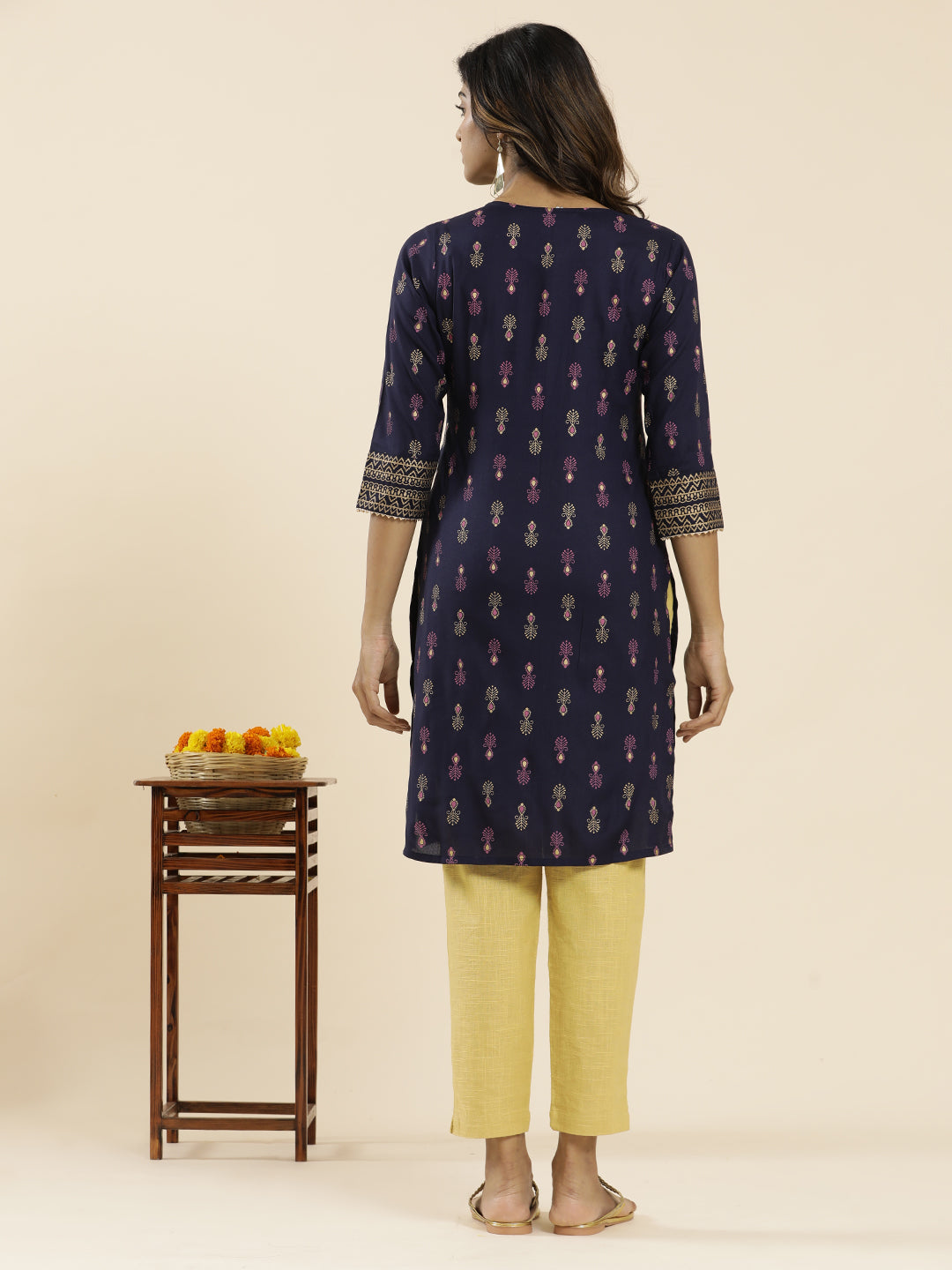 Purple Ethnic Printed Straight Kurta