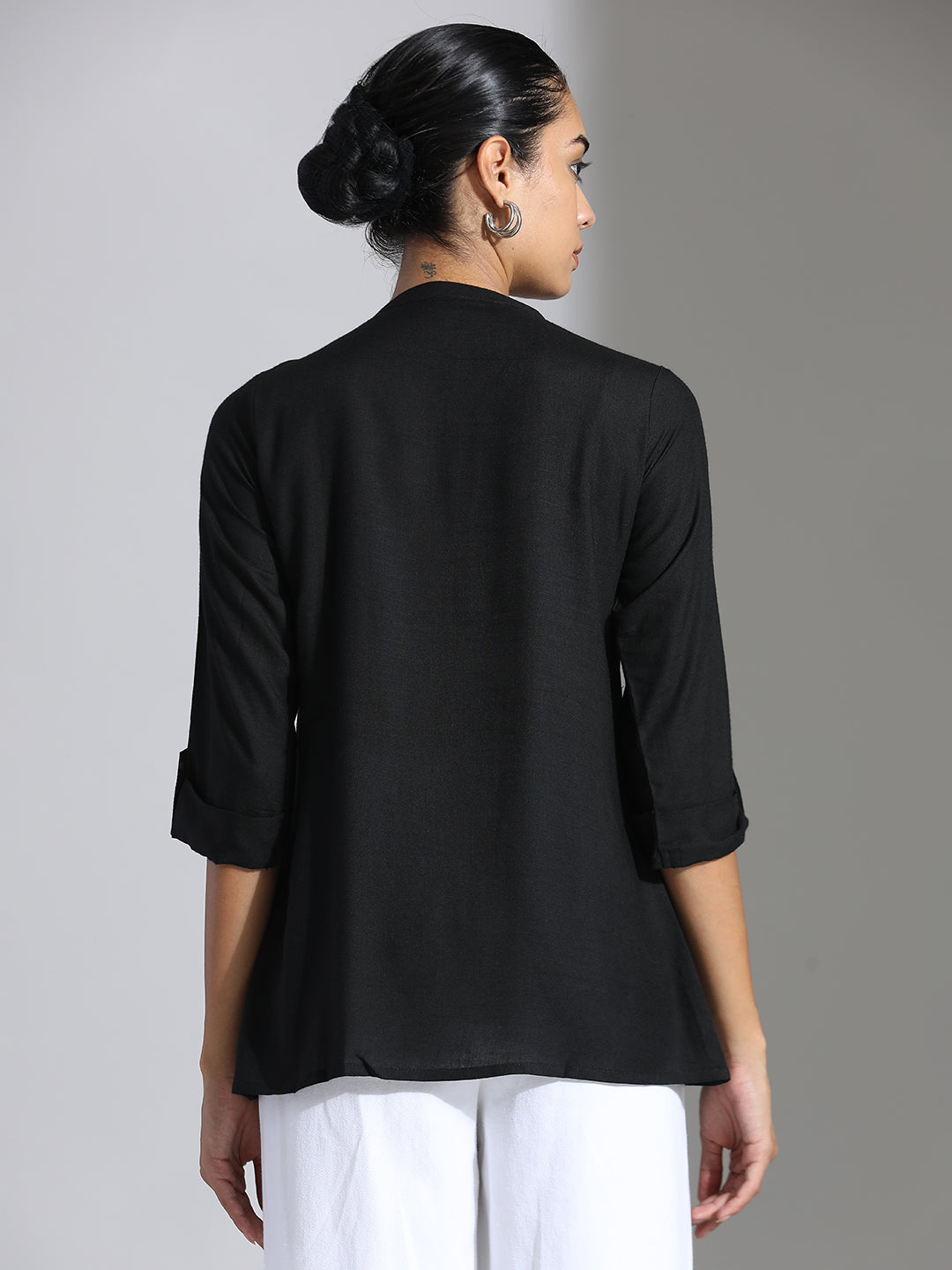 Embroidered Party Wear Black A-line Top