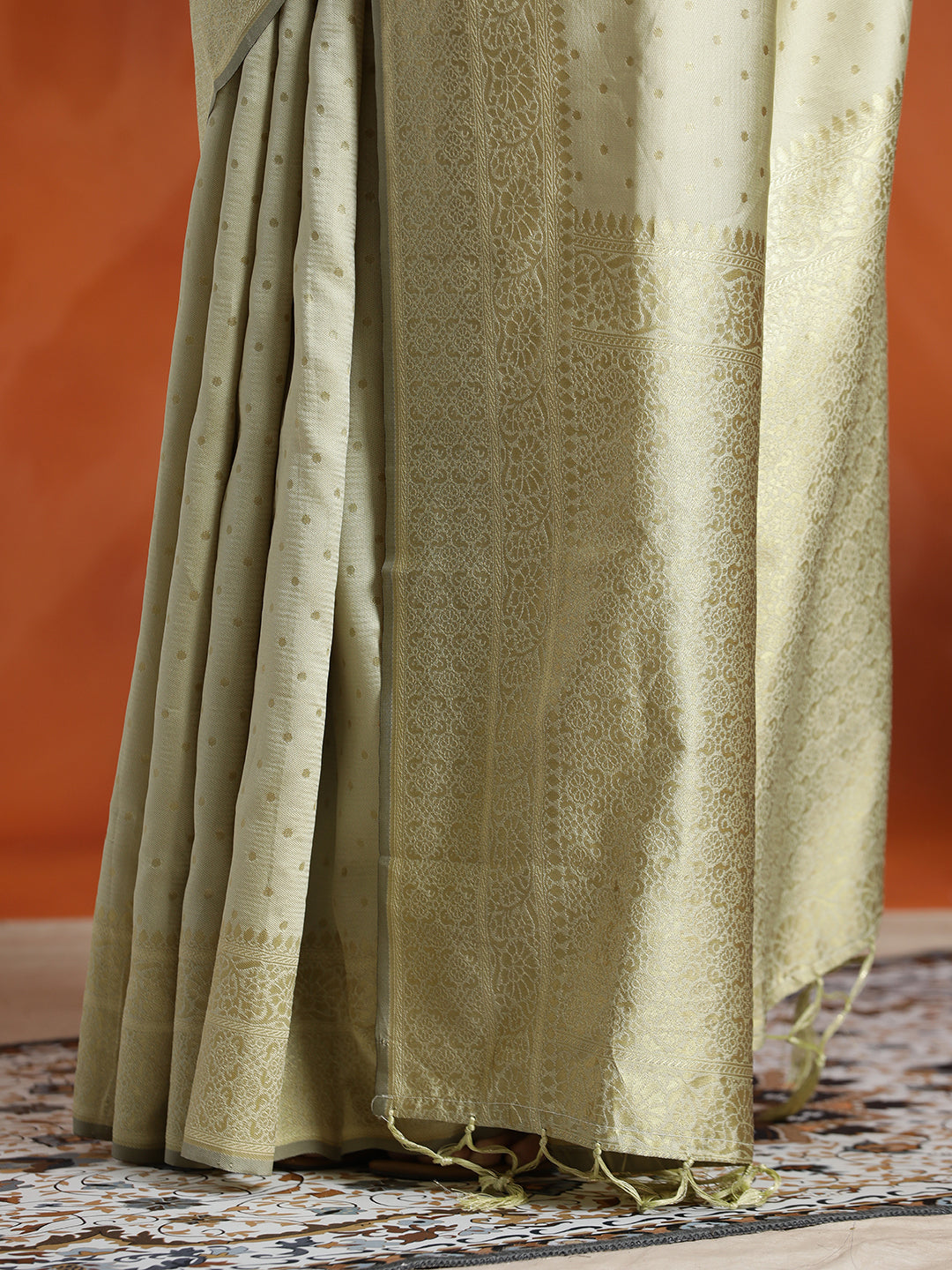 Beige Silk Banarasi Zari Woven Party Wear Saree