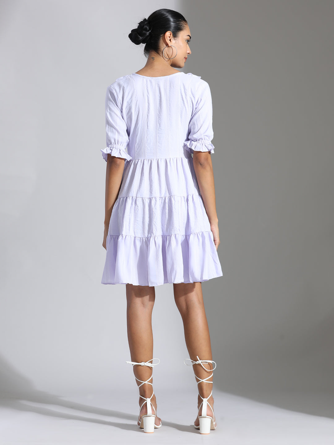 Lavender Party Wear Tiered Flared Dress