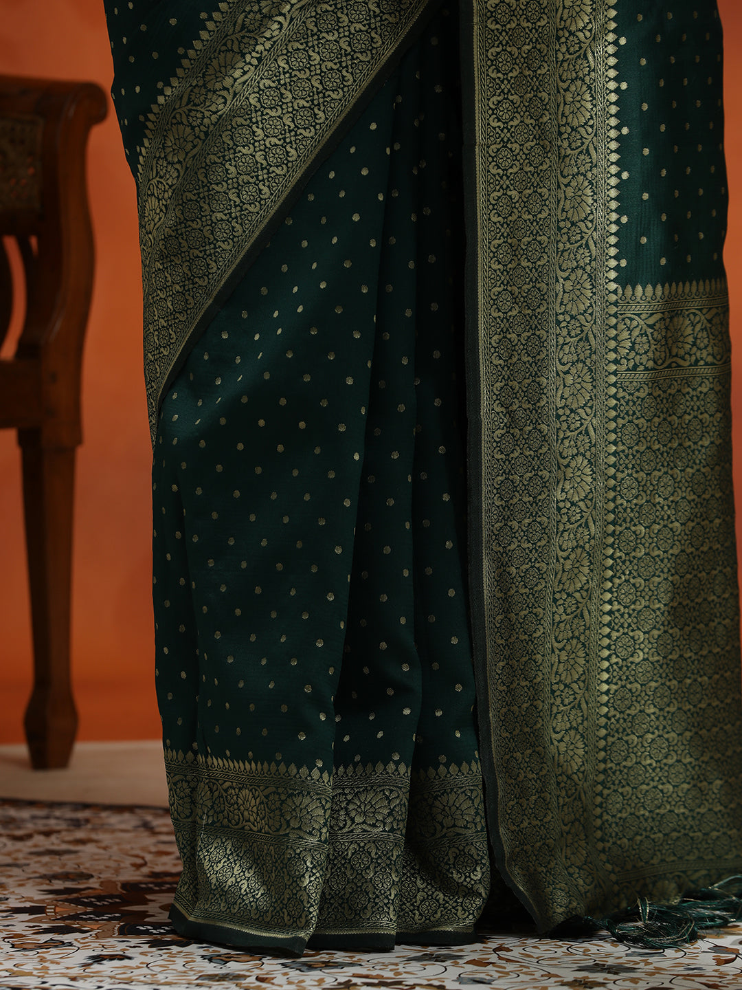 Mehandi Green Silk Banarasi Zari Woven Heavy Saree