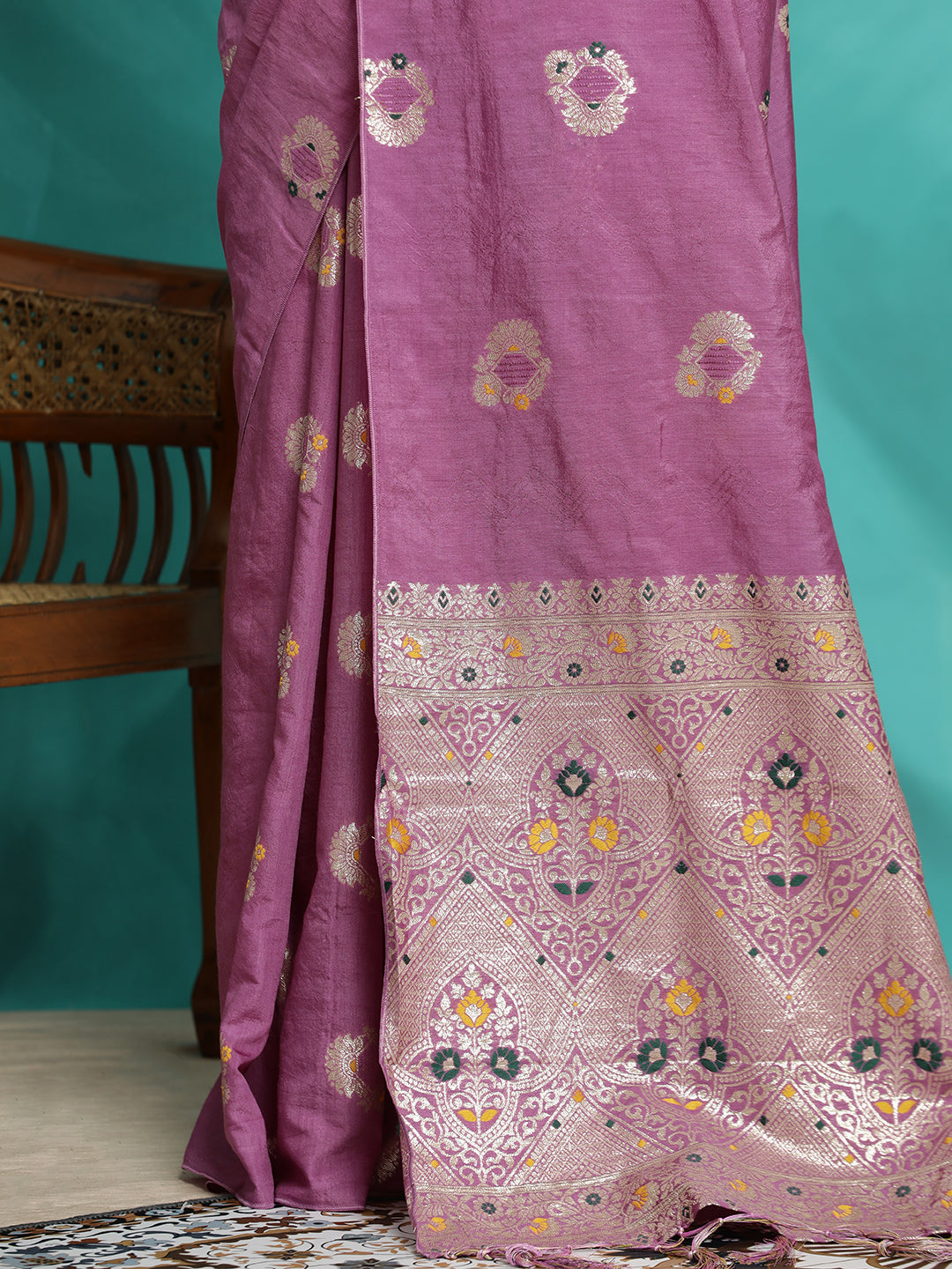 Lavender Silk Blend Party Wear Banarasi Saree