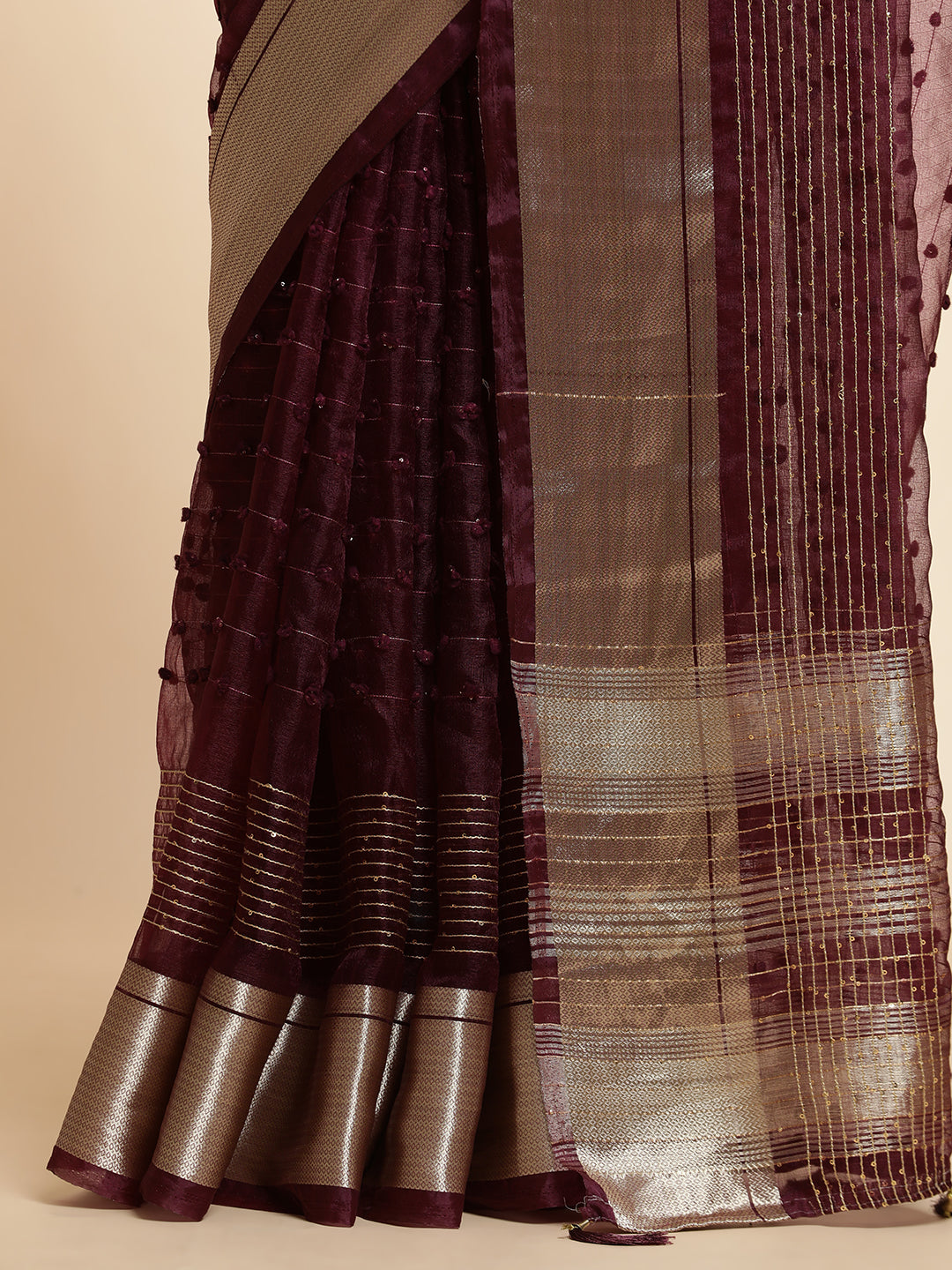 Purple Woven Khadi Organza Saree