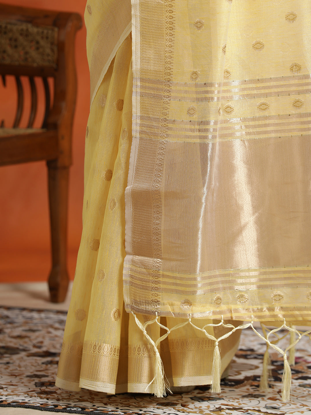 Yellow Zari Woven Design Banarasi Organza Saree