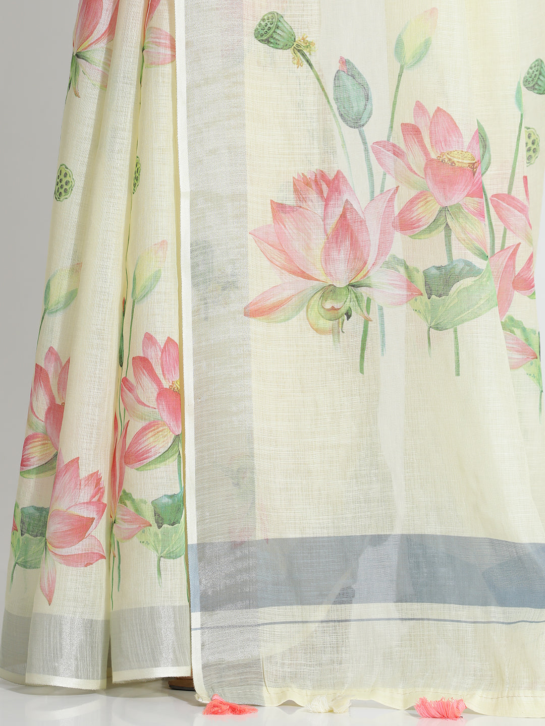 Lotus Floral Printed Daily Wear Pure Linen Saree