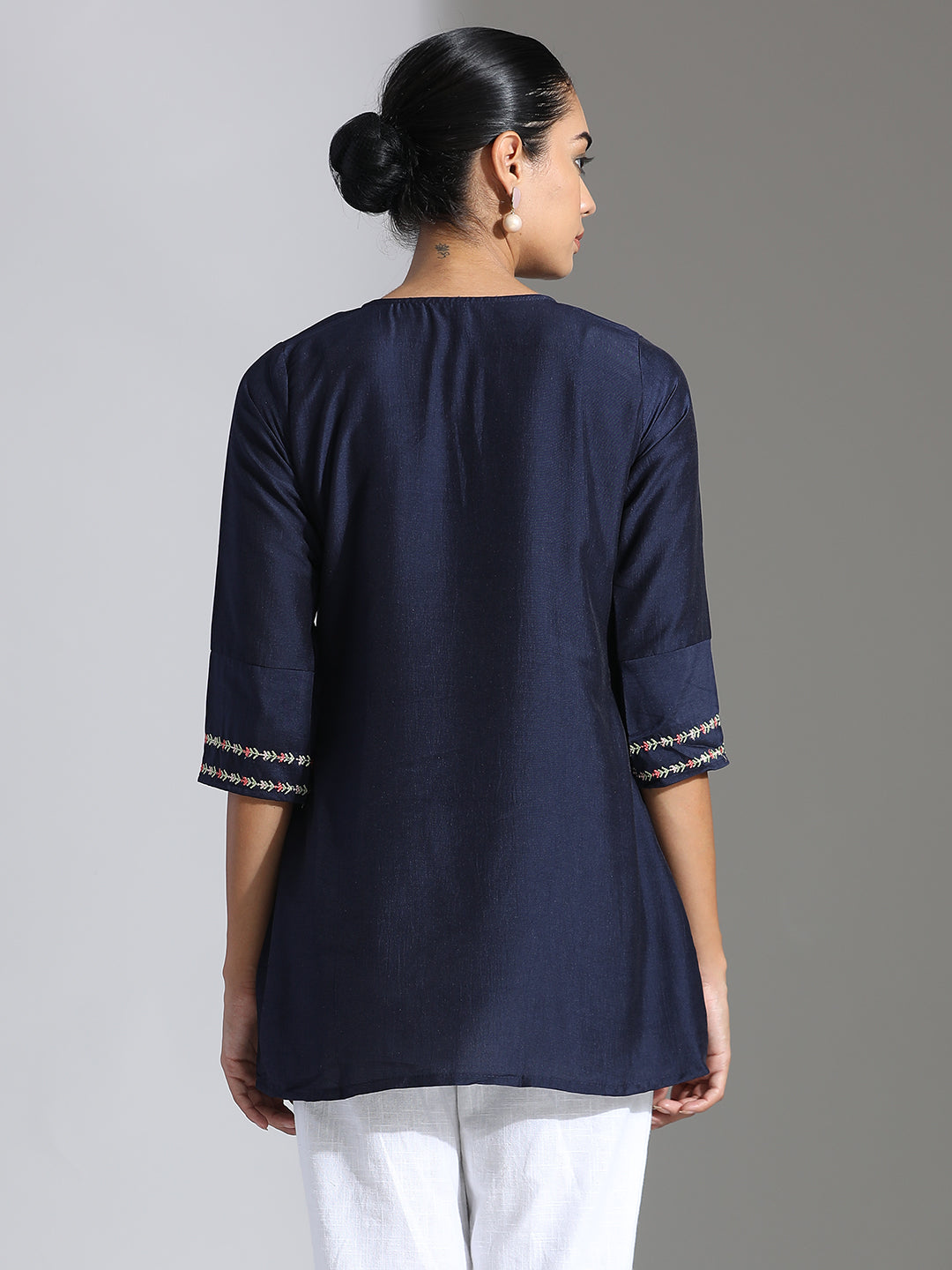 Navy Blue Embroidered Party Wear Peplum Top