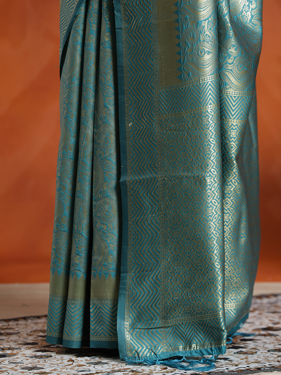 Heavy Banarasi Zari Woven Teal Silk Blend Saree