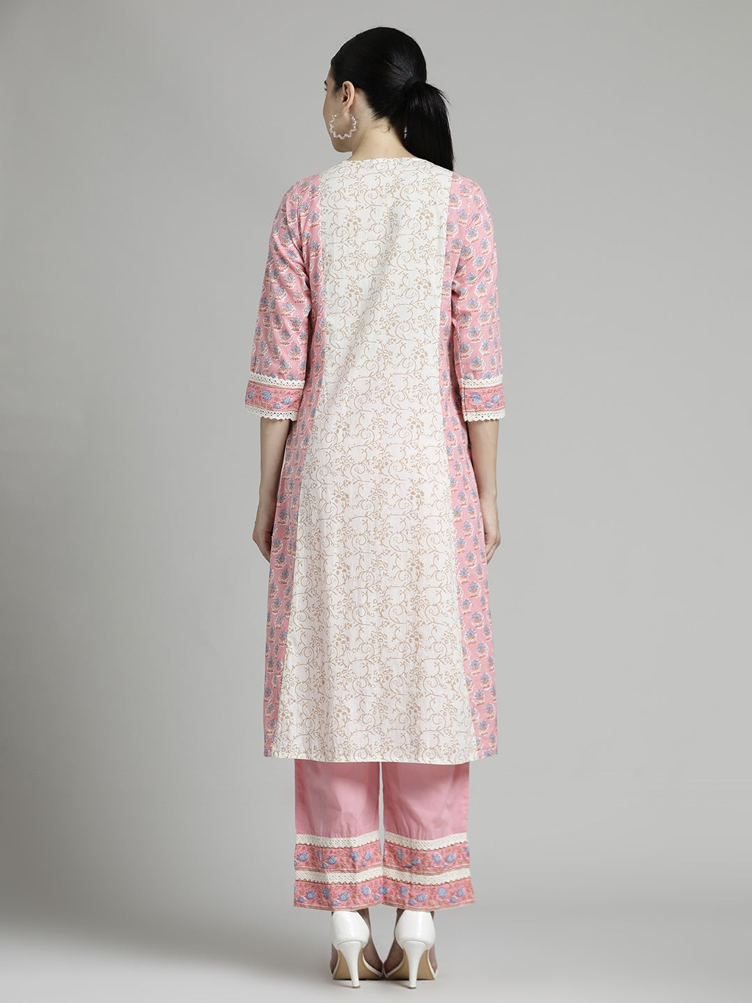 Pink Ethnic Printed Cotton Kurta Set with Dupatta