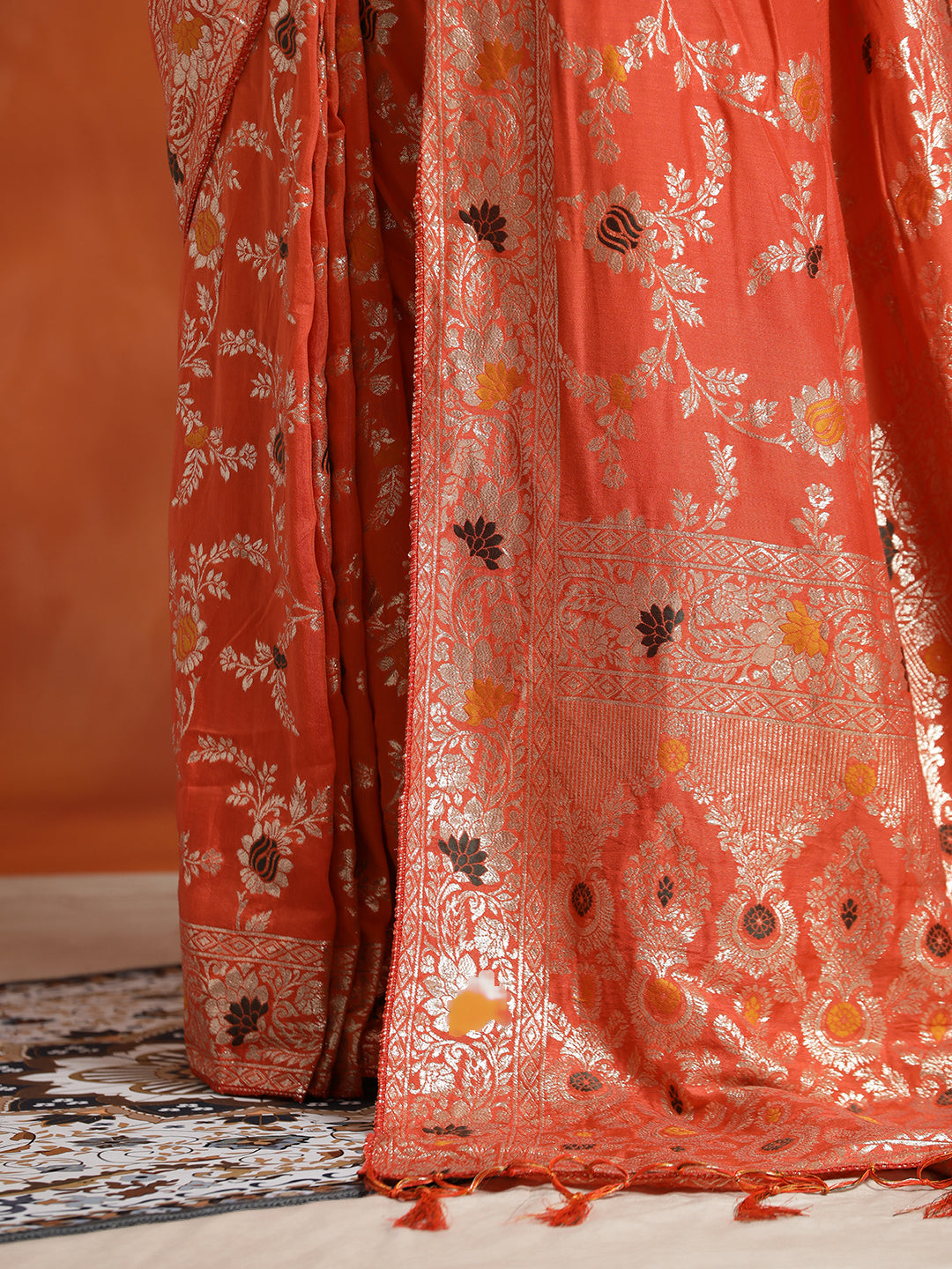 Orange Heavy Banarasi Zari Woven Silk Blend Saree