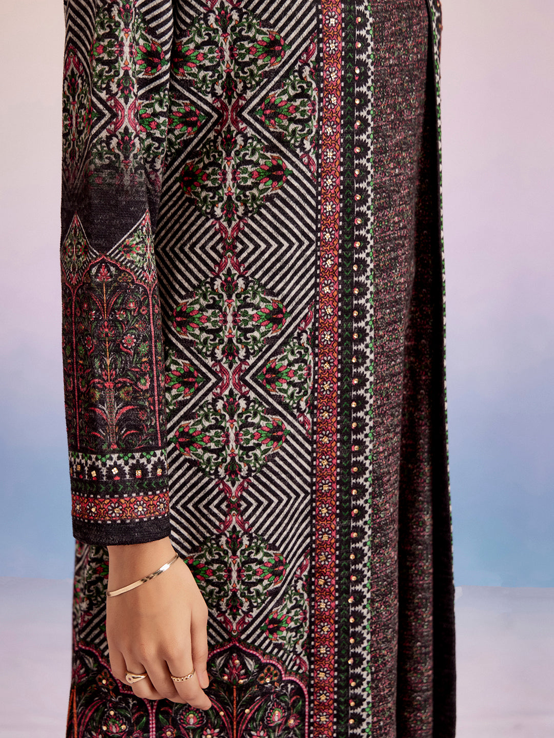 Grey Woolen Ethnic Printed Co-ord Set