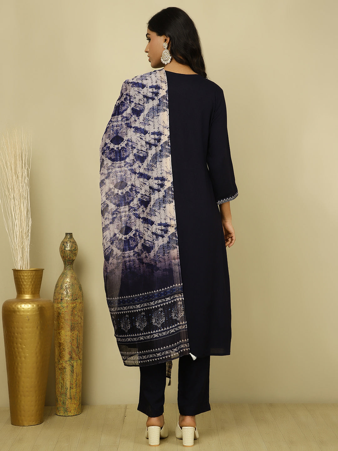 Navy Blue Embroidered Suit Set