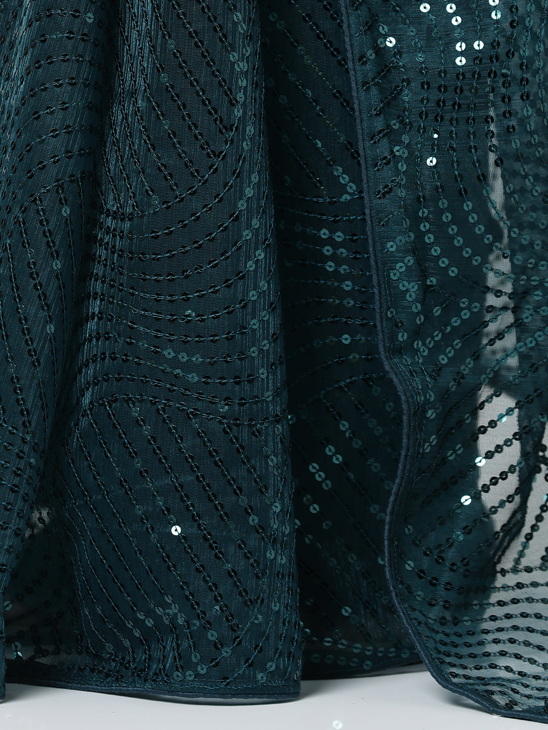 Teal Sequin Embellished Georgette Saree