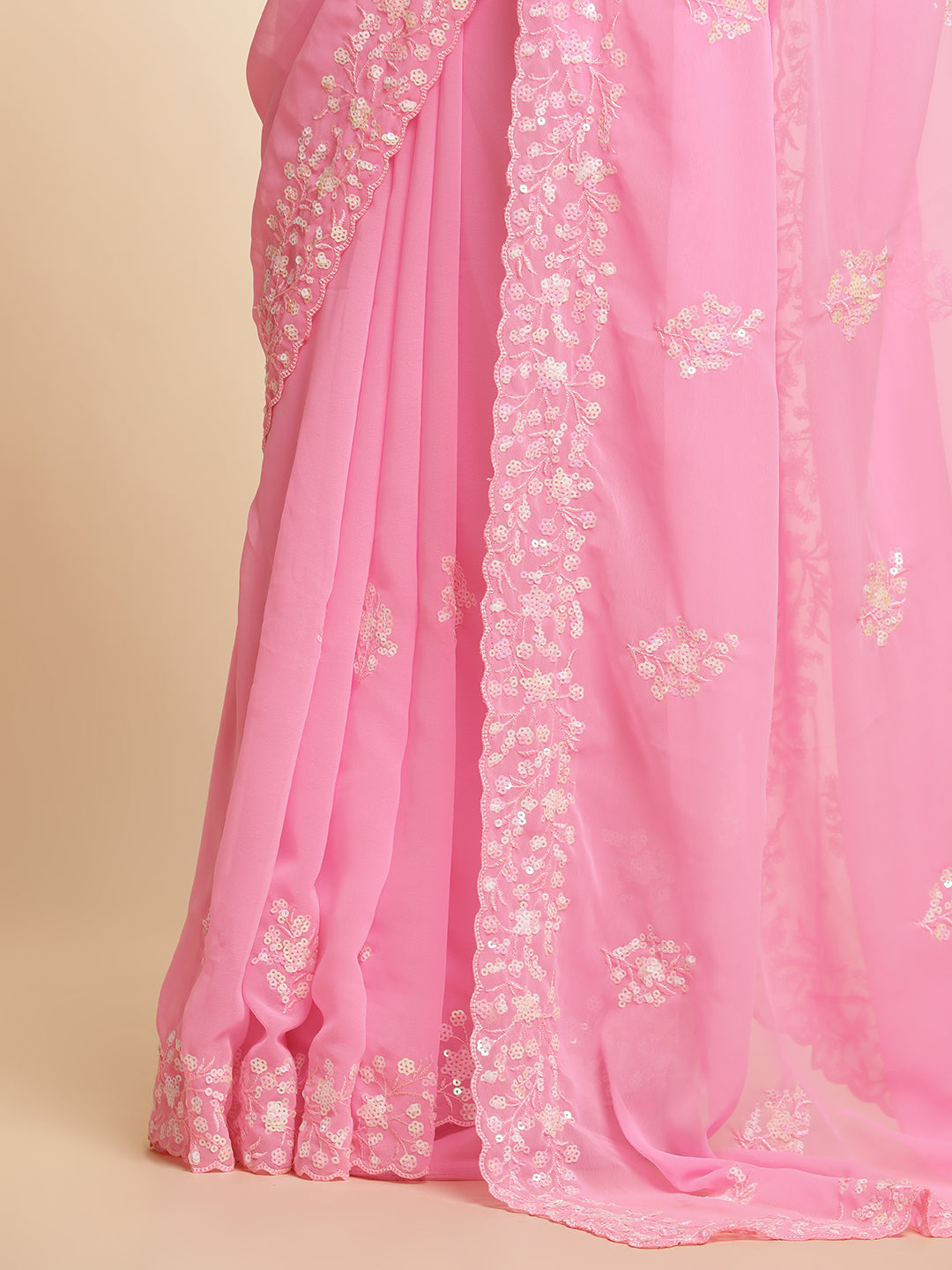 Pure Georgette Sequin Embroidered Saree