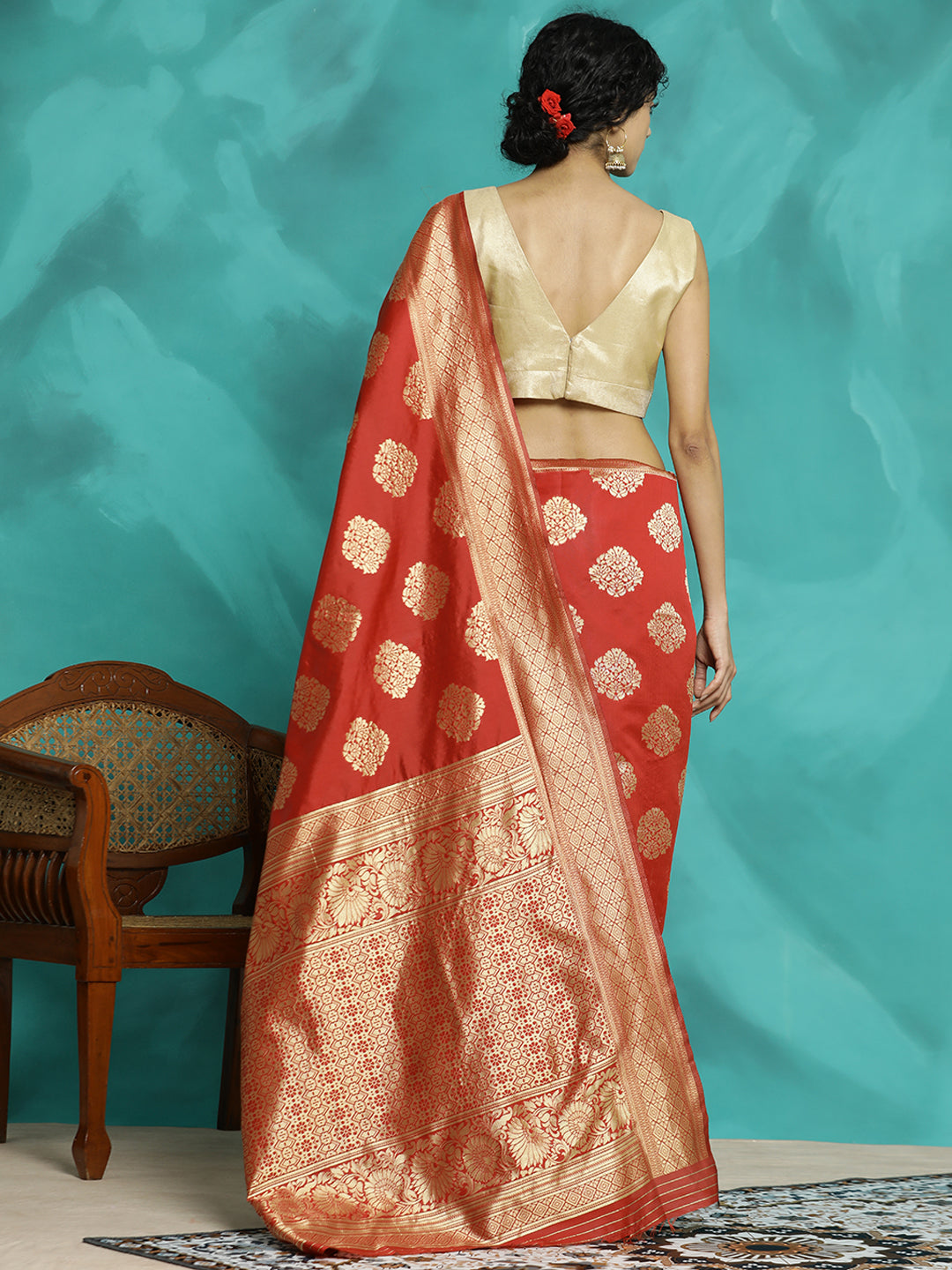 Red Zari Woven Red Banarasi Saree